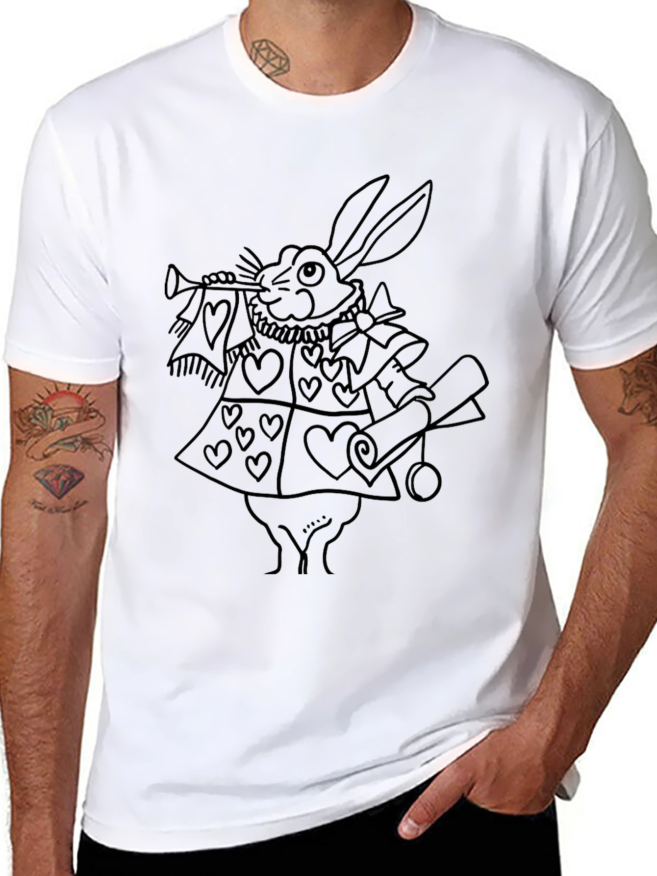 Whimsical Rabbit Graphic Tee - Black