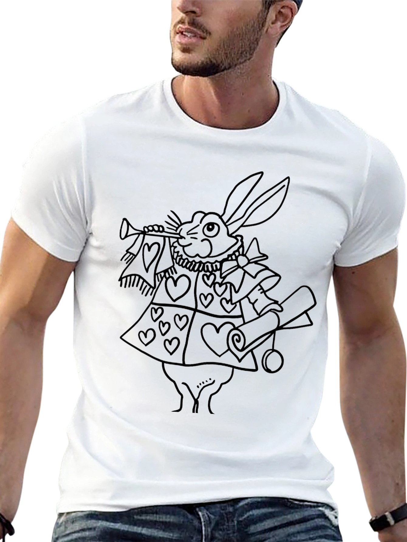 Whimsical Rabbit Graphic Tee - Black