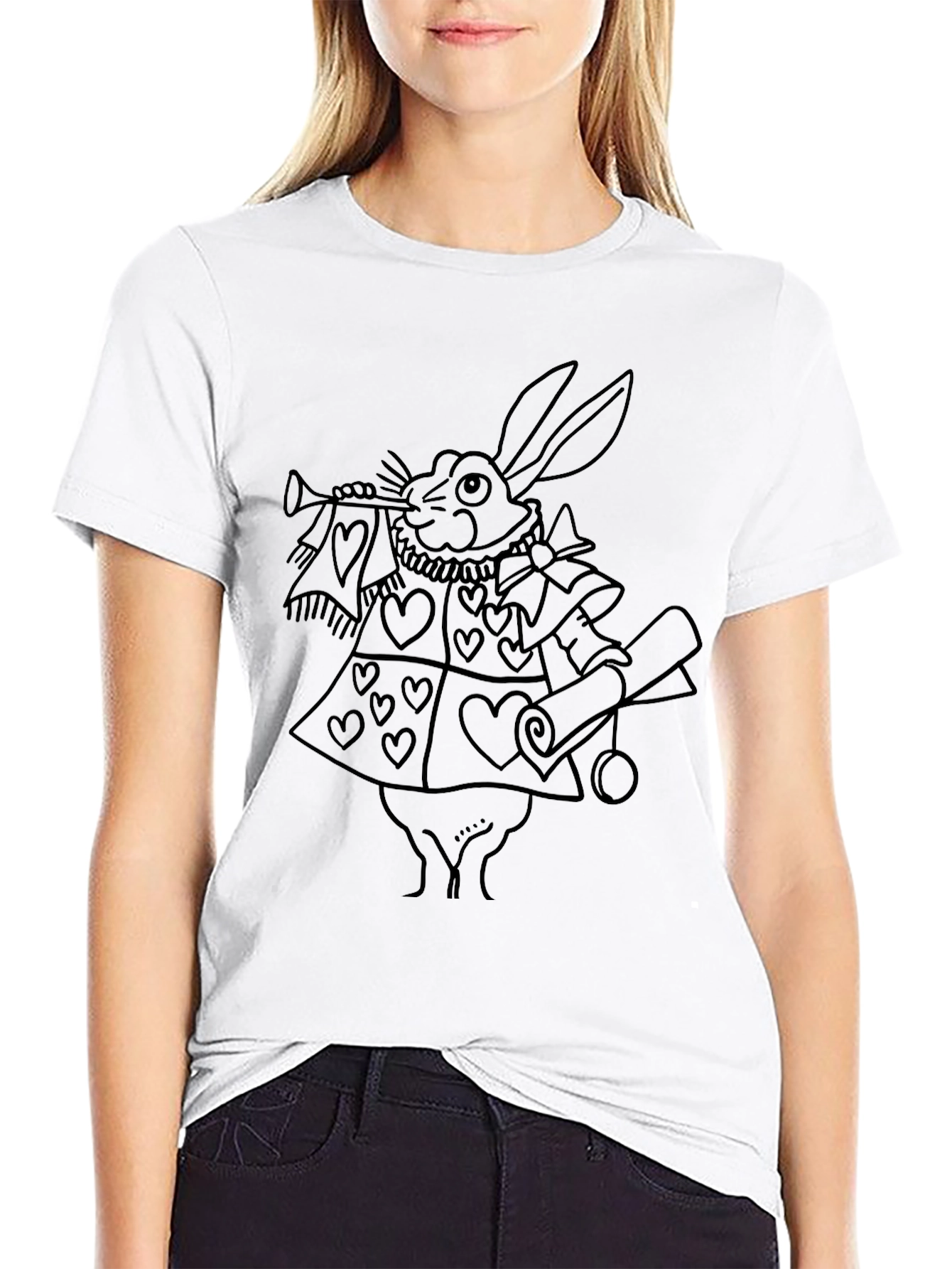 Whimsical Rabbit Graphic Tee - Black