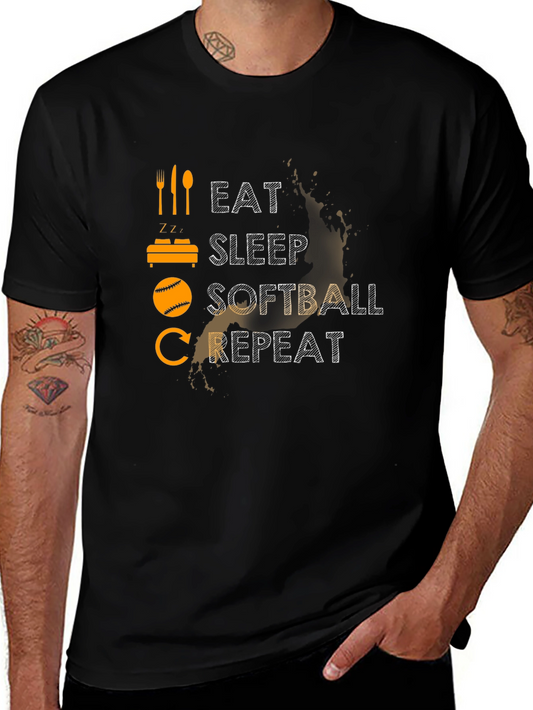 Eat Sleep Softball Repeat T-Shirt - Black Cotton Tee