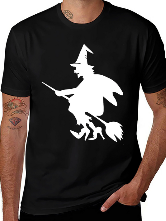 Halloween Witch Graphic Tee - Black Cotton T-Shirt