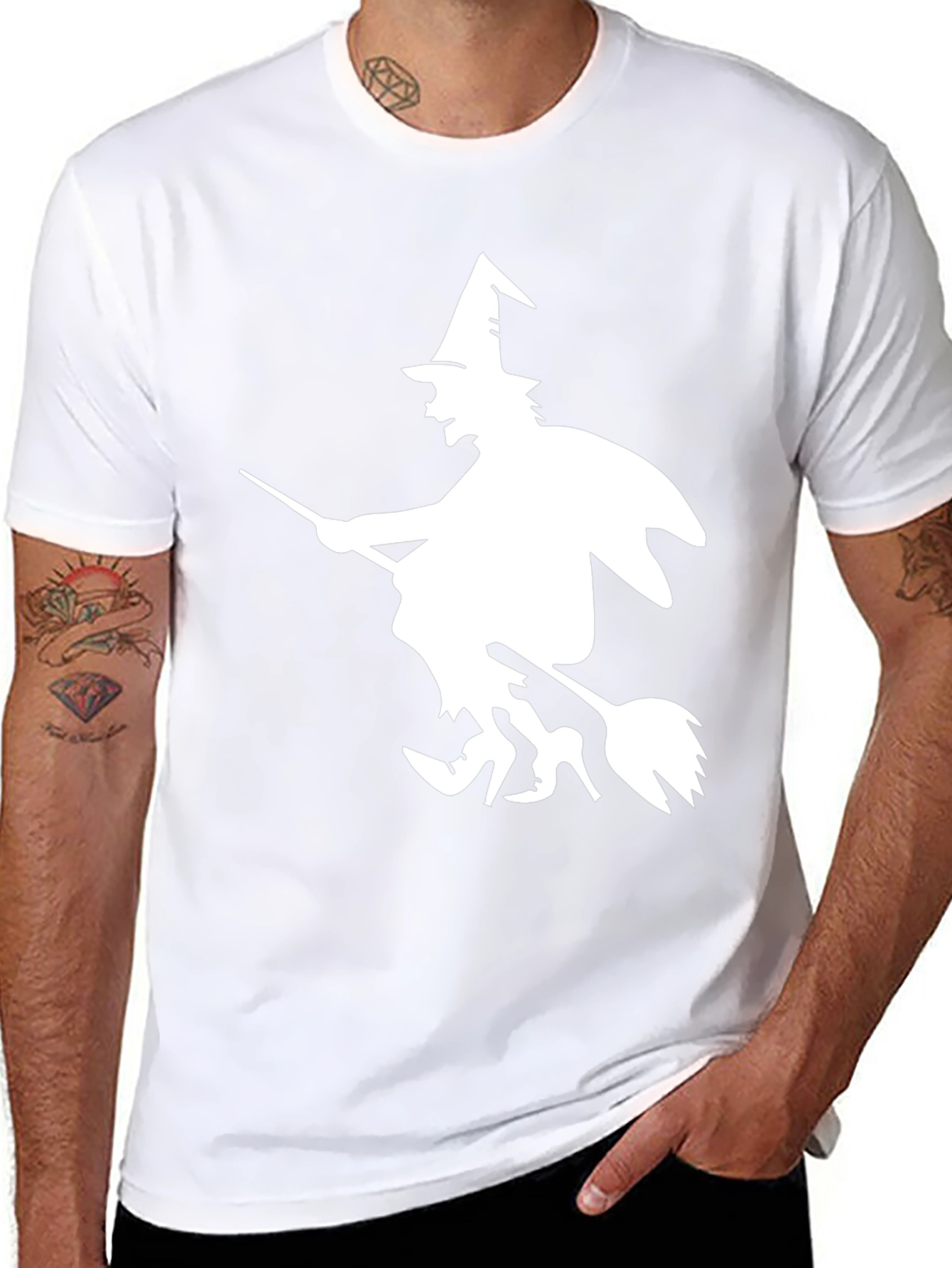 Halloween Witch Graphic Tee - Black Cotton T-Shirt