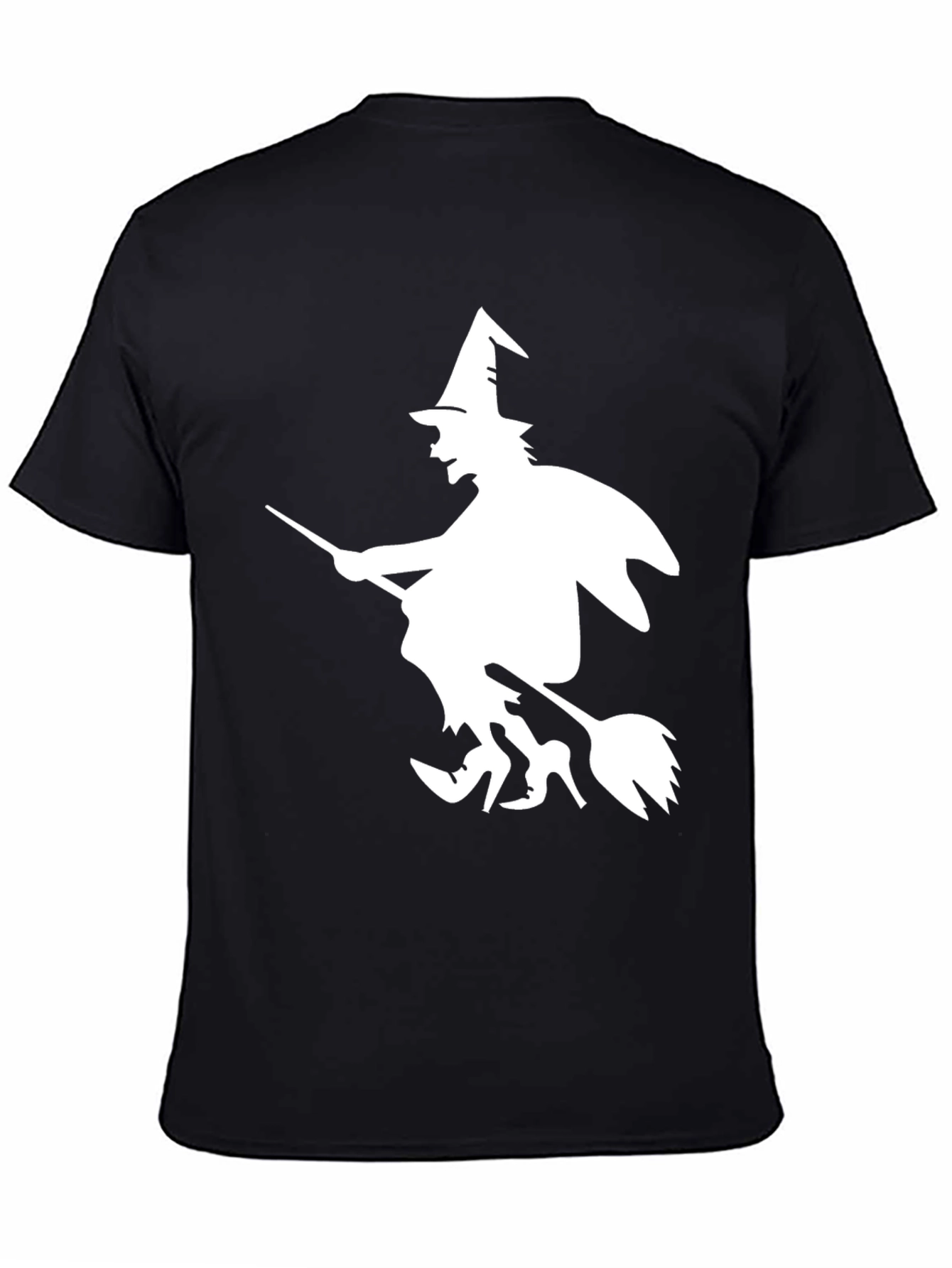 Halloween Witch Graphic Tee - Black Cotton T-Shirt