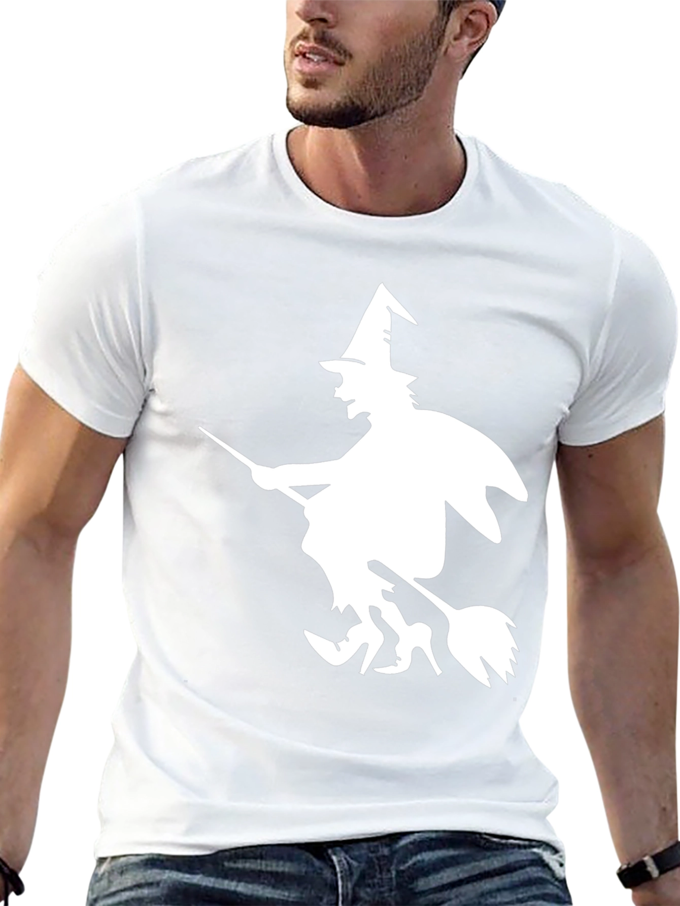 Halloween Witch Graphic Tee - Black Cotton T-Shirt