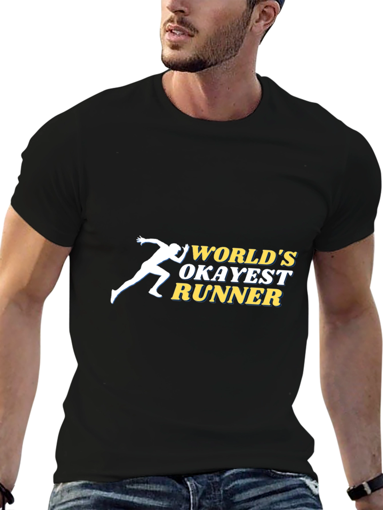 Worlds Okayest Runner Black Graphic T-Shirt