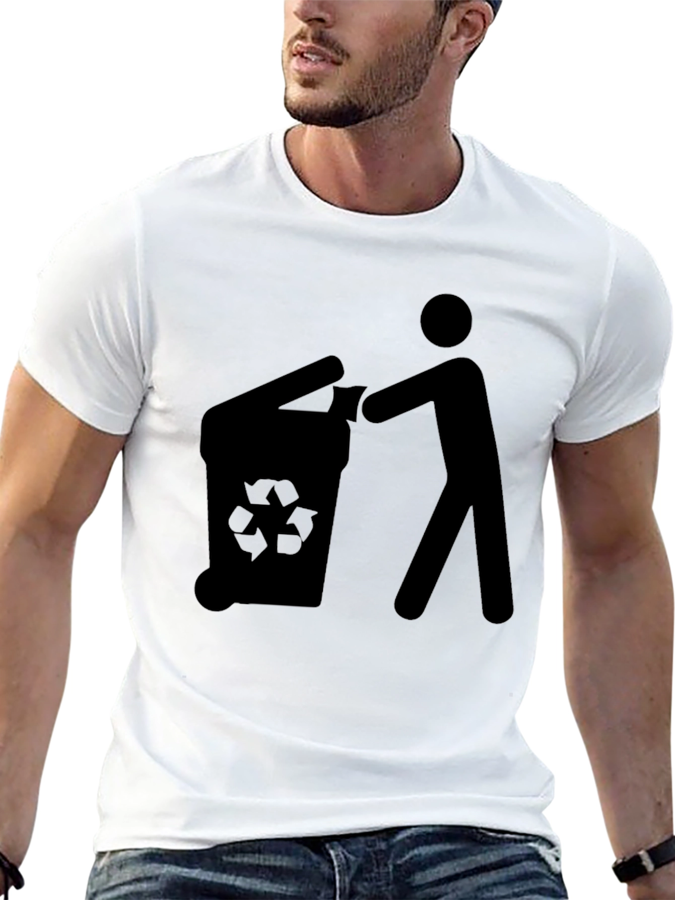 Recycle Thrower T-Shirt Black Cotton Crew Neck Casual Wear
