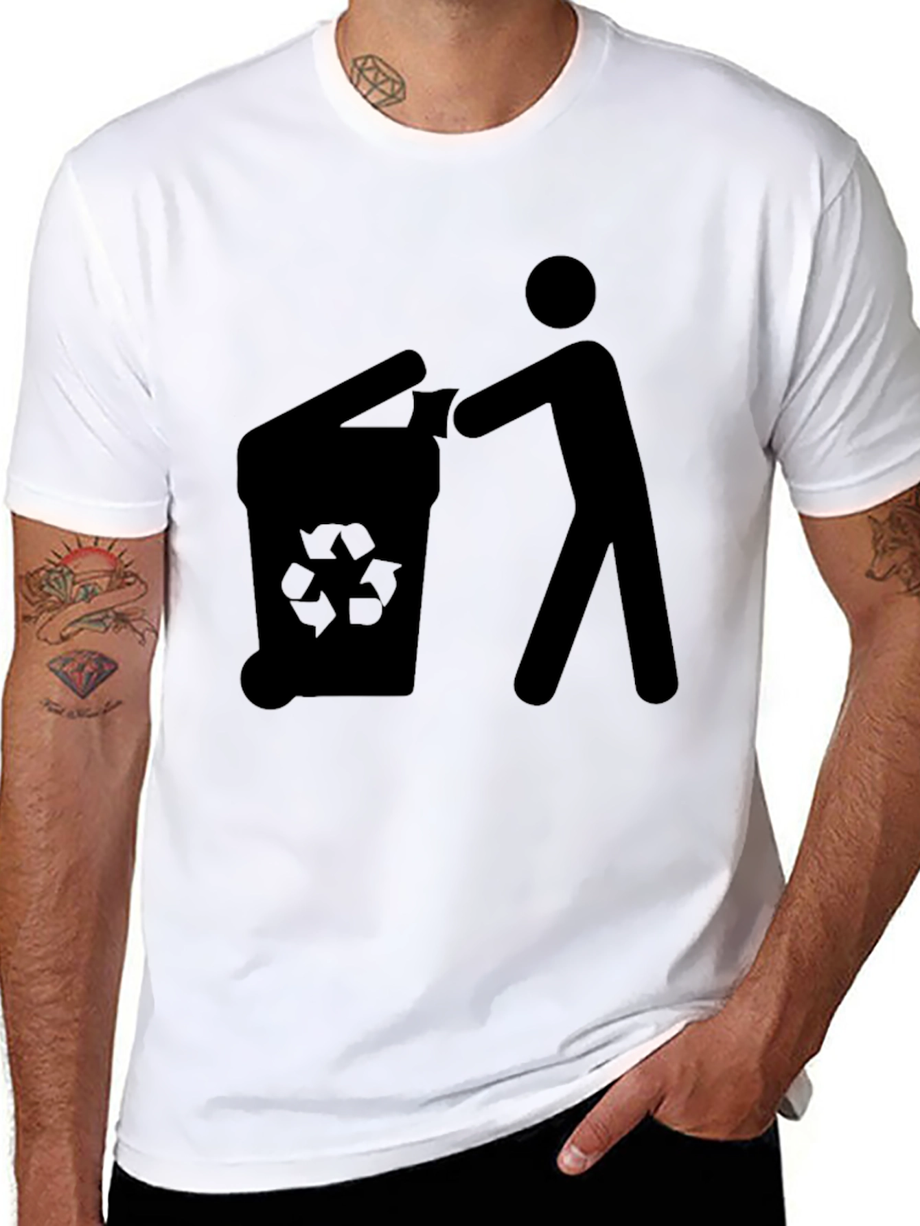 Recycle Thrower T-Shirt Black Cotton Crew Neck Casual Wear