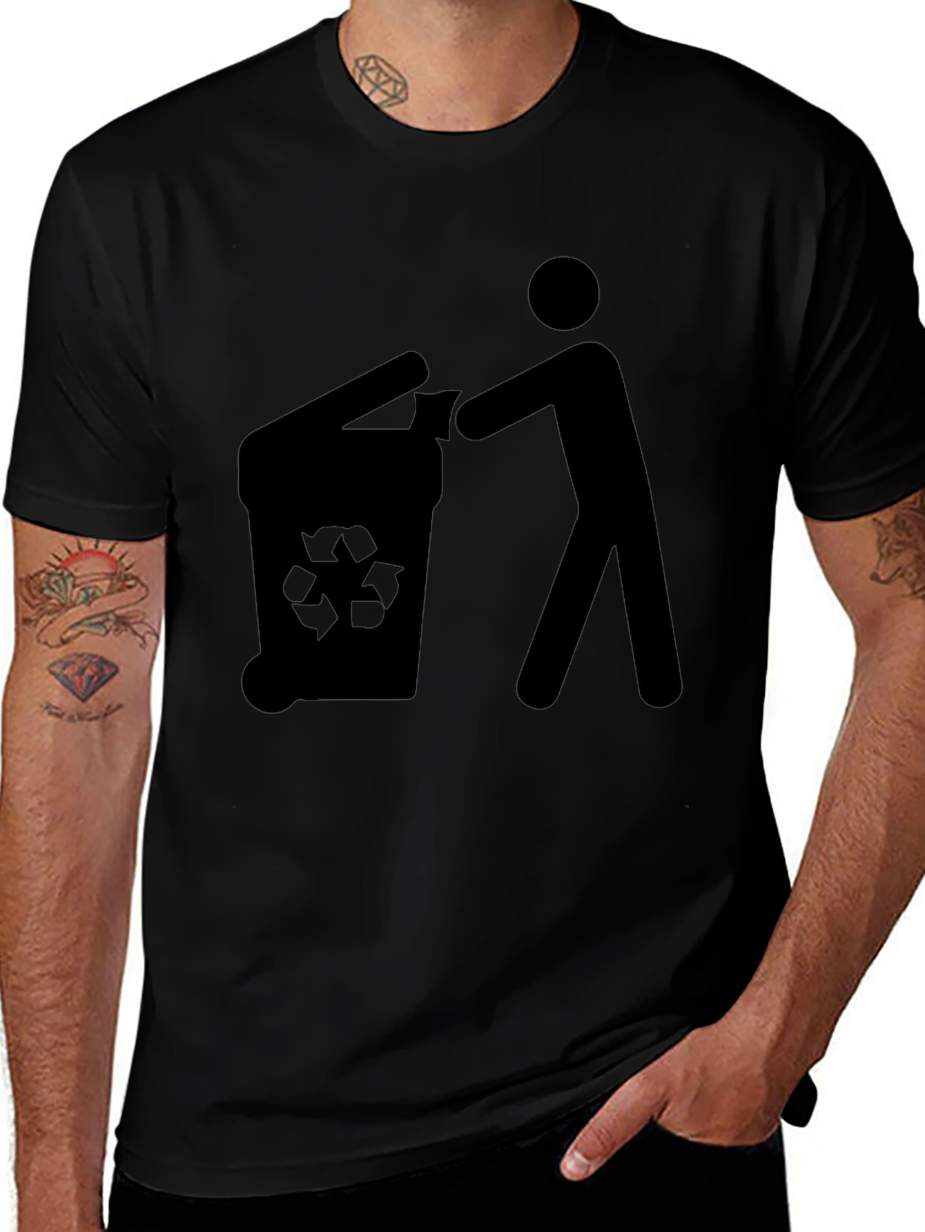 Recycle Thrower T-Shirt Black Cotton Crew Neck Casual Wear