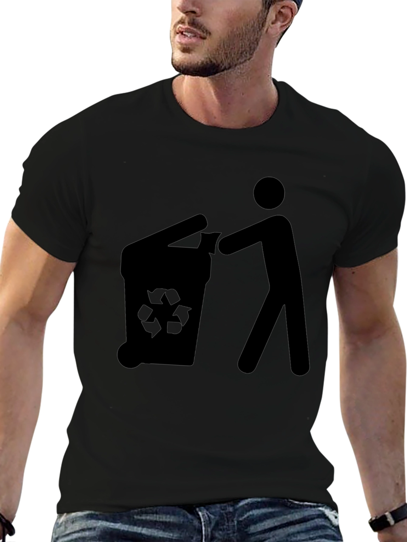 Recycle Thrower T-Shirt Black Cotton Crew Neck Casual Wear