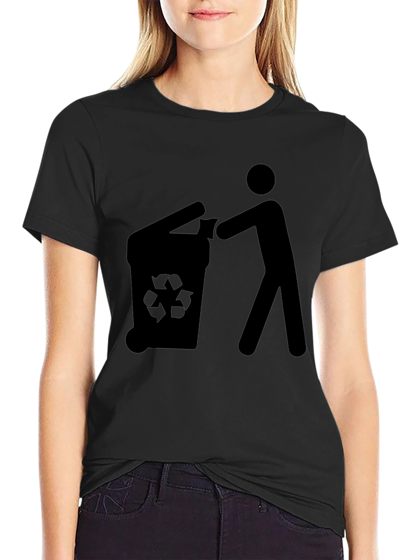 Recycle Thrower T-Shirt Black Cotton Crew Neck Casual Wear