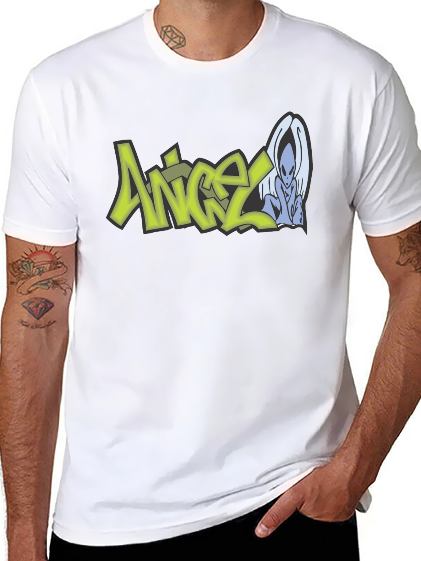 Angel Alien Graphic Print Black T-Shirt