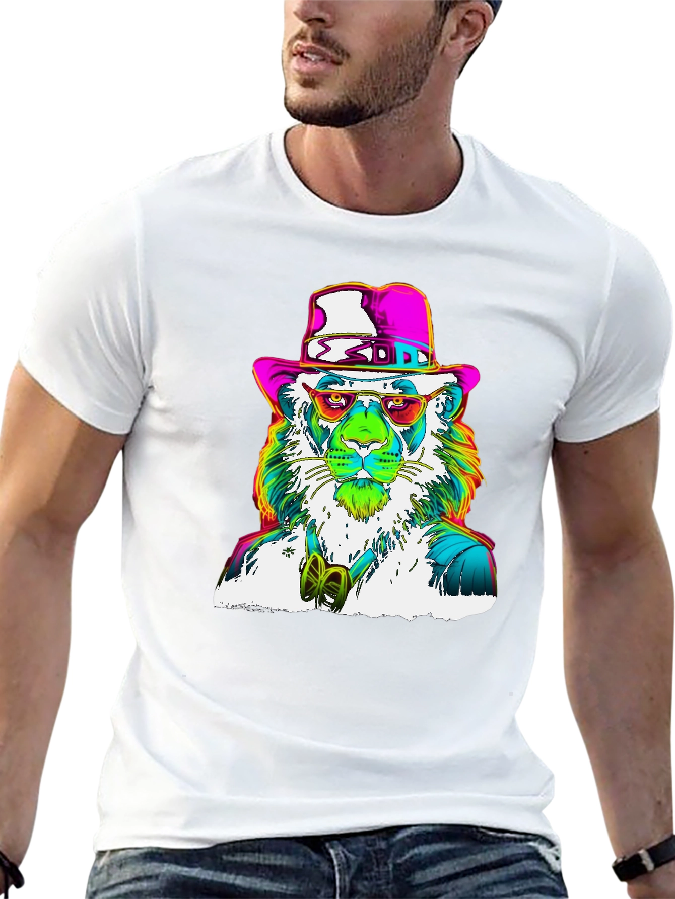 Funky Lion Graphic Tee - Mens Black T-Shirt