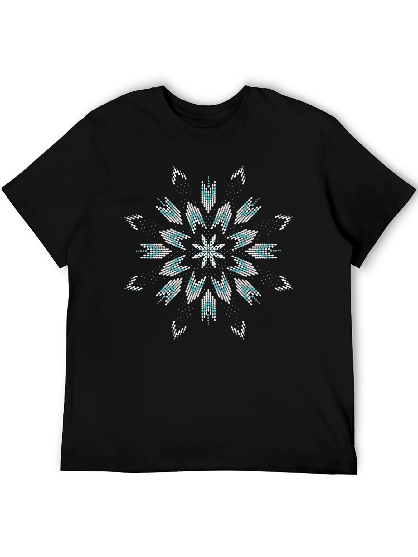 Geometric Beaded Design Black T-Shirt