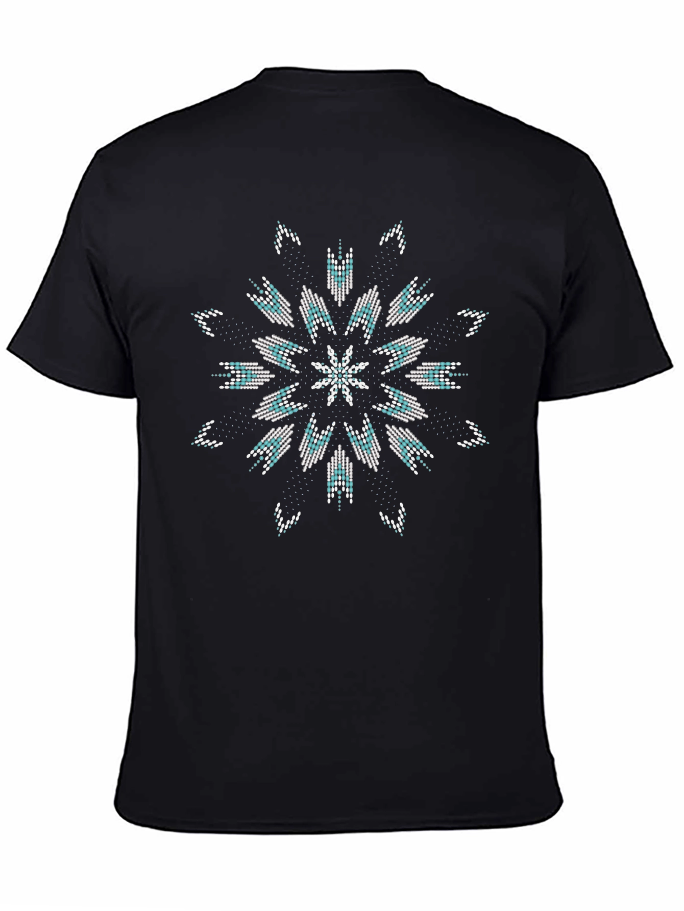 Geometric Beaded Design Black T-Shirt