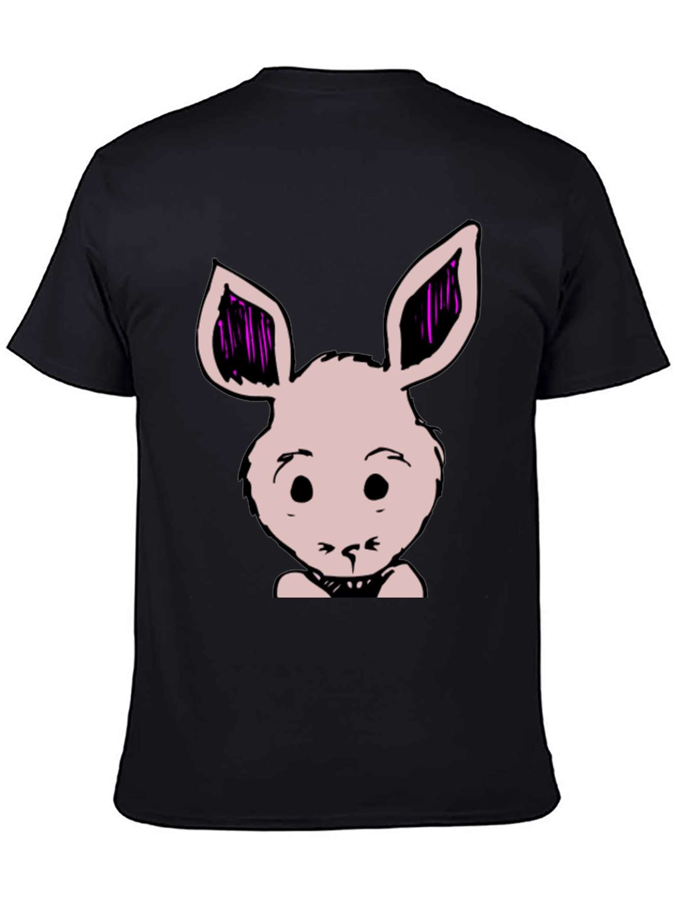Bunny Graphic Tee - Black Cotton Blend Casual T-Shirt