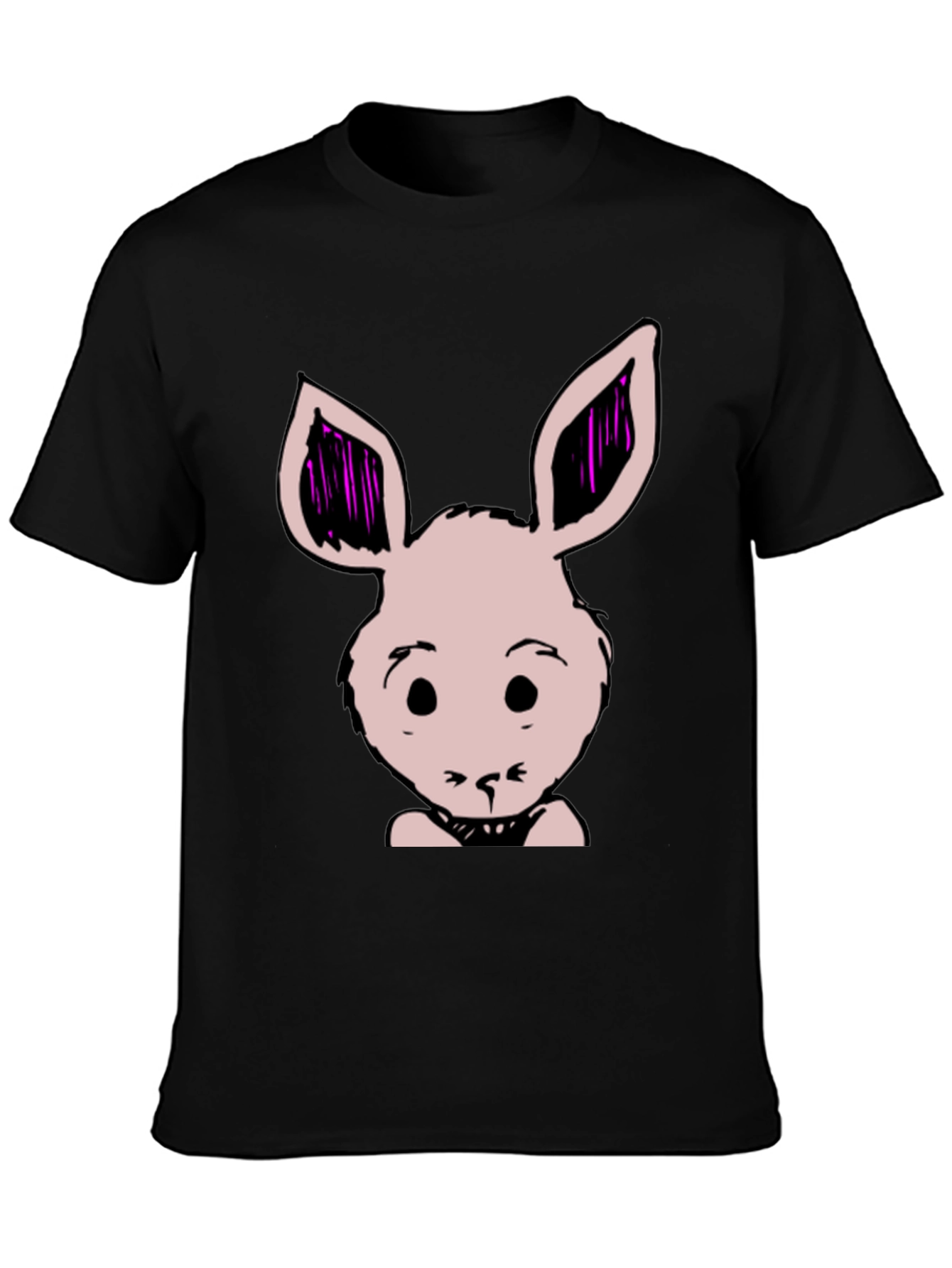 Bunny Graphic Tee - Black Cotton Blend Casual T-Shirt