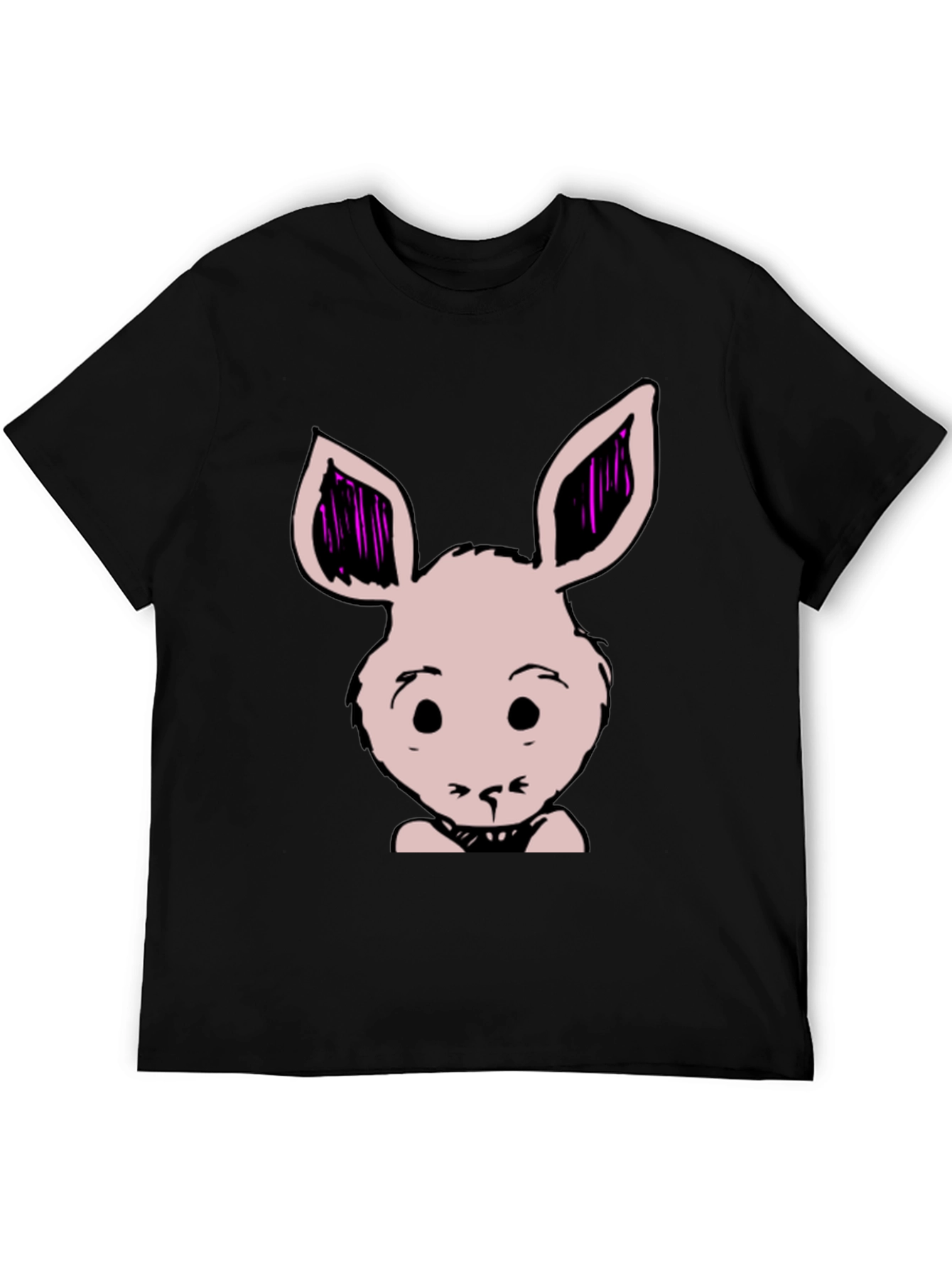 Bunny Graphic Tee - Black Cotton Blend Casual T-Shirt