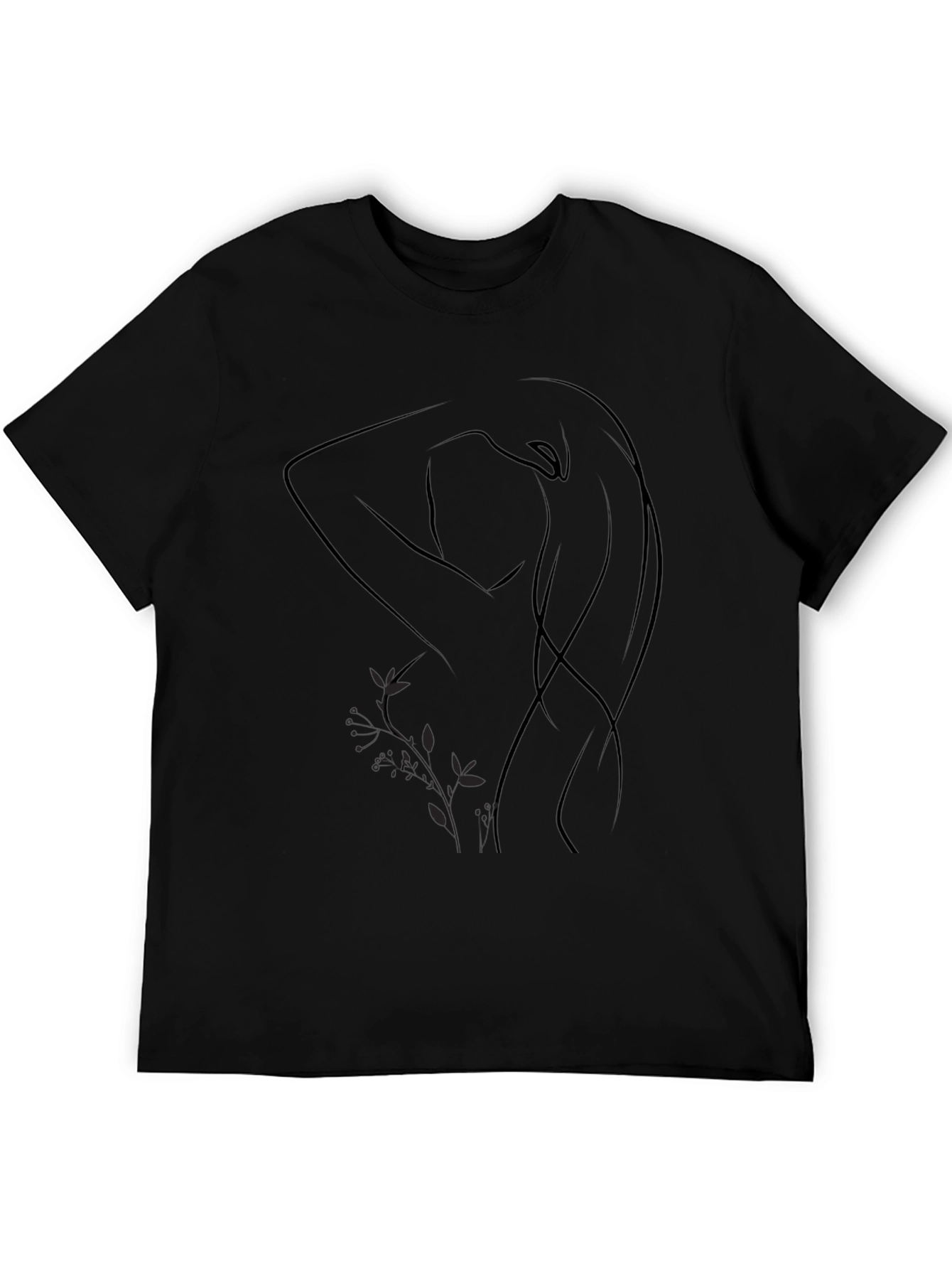 Minimalist Woman Line Art Black T-Shirt