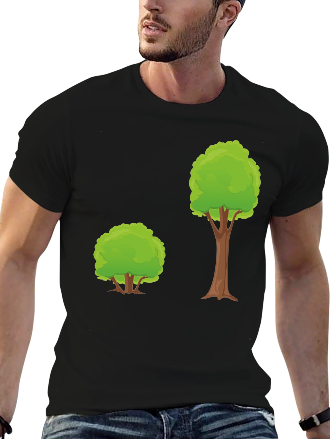 Cartoon Tree Graphic Tee - Black