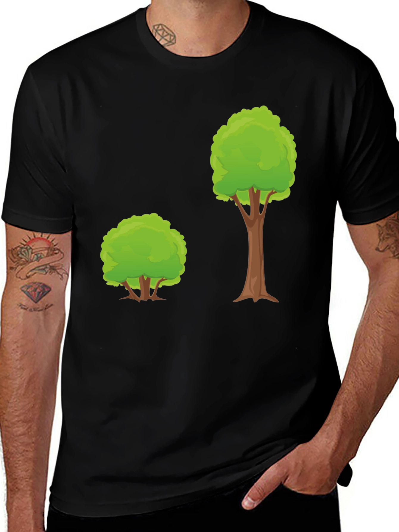 Cartoon Tree Graphic Tee - Black