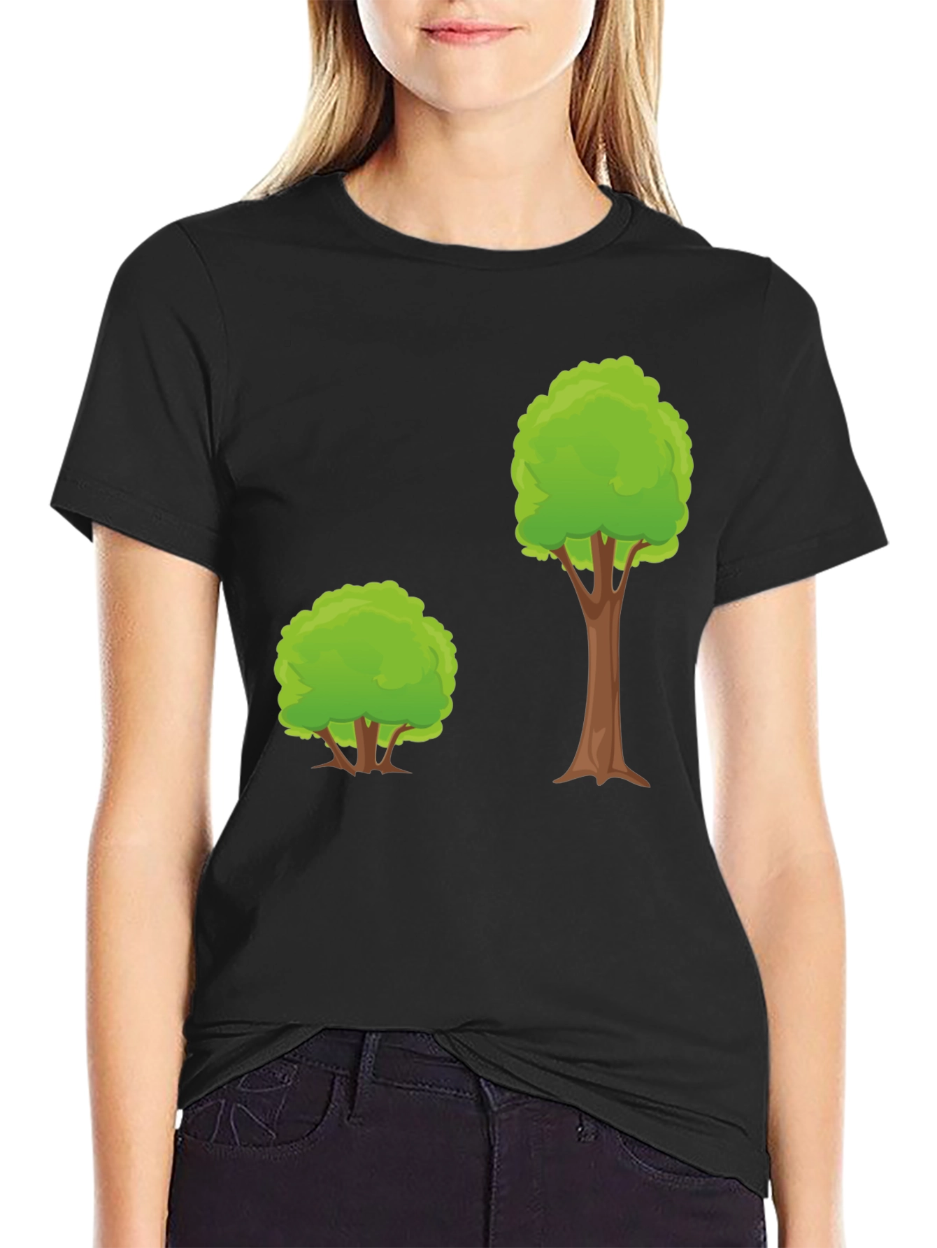 Cartoon Tree Graphic Tee - Black