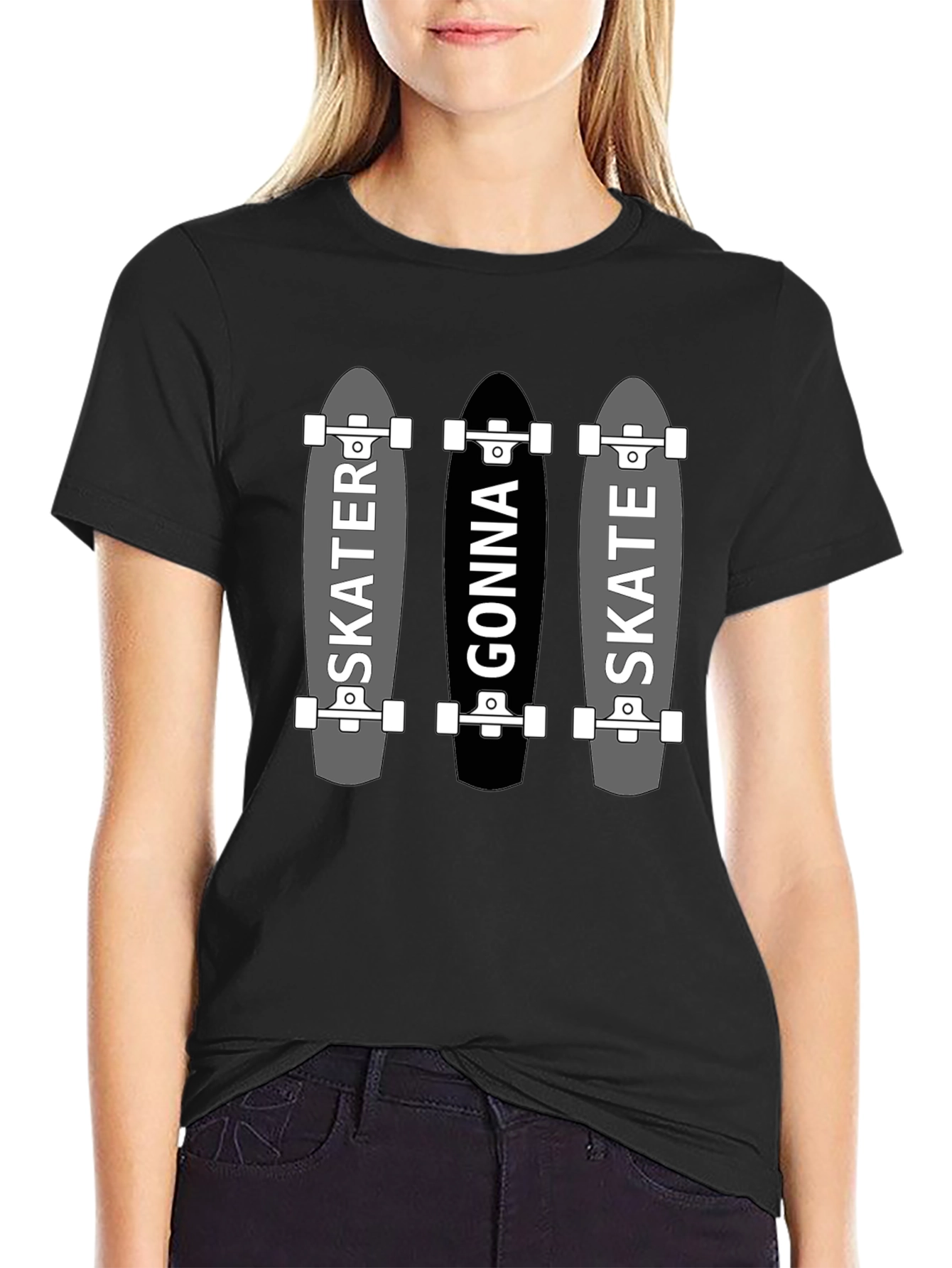 Skater Gonna Skate Graphic Tee - Black Cotton T-Shirt