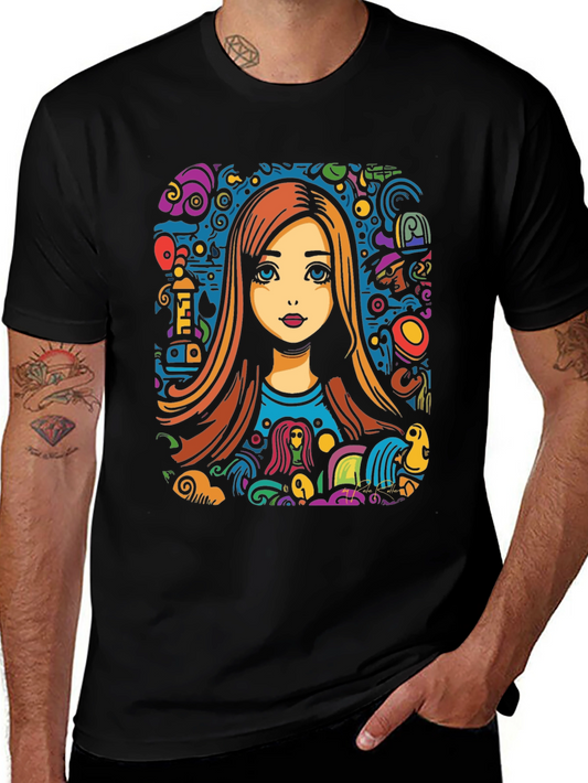 Psychedelic Girl Graphic Tee - Funky Colorful Print