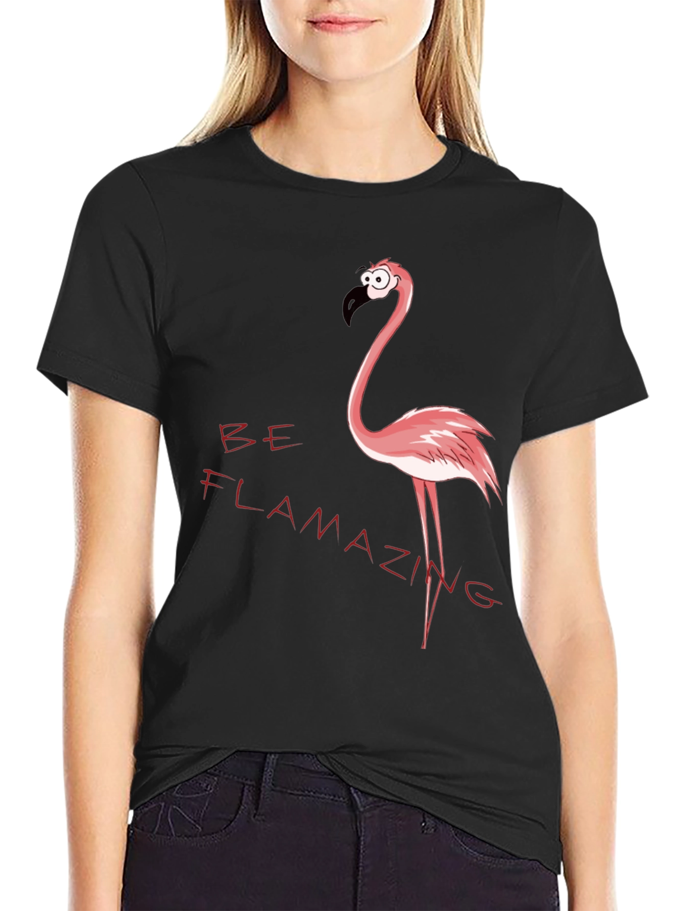Be Flamazing Cartoon Flamingo Graphic Black T-Shirt