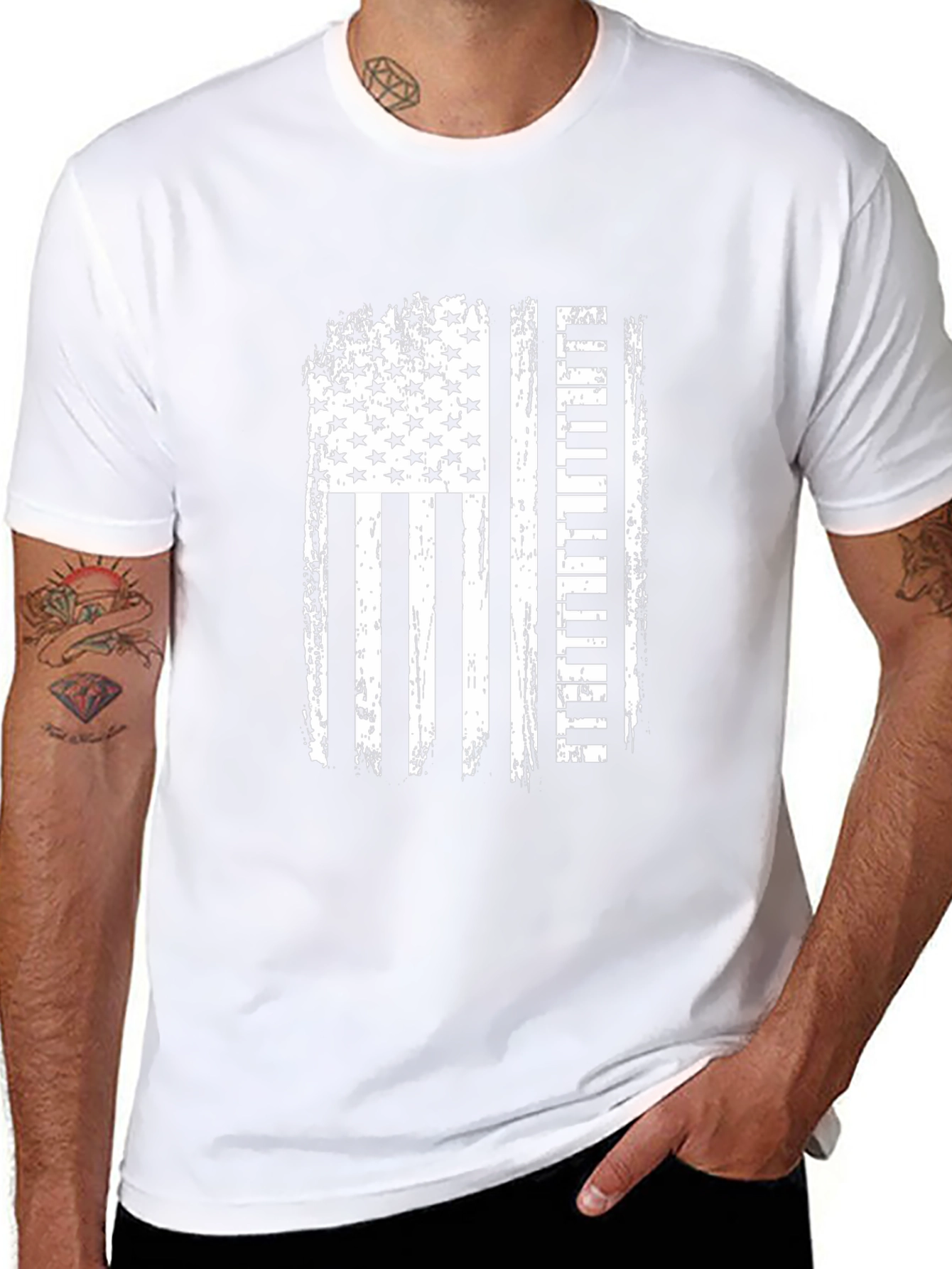 American Flag Piano Player Black T-Shirt