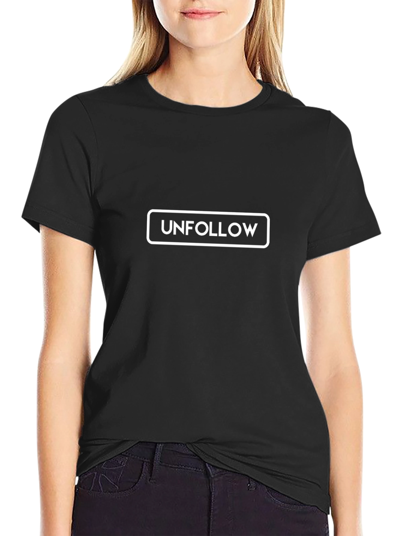 Unfollow Graphic Tee - Black Cotton Casual Shirt