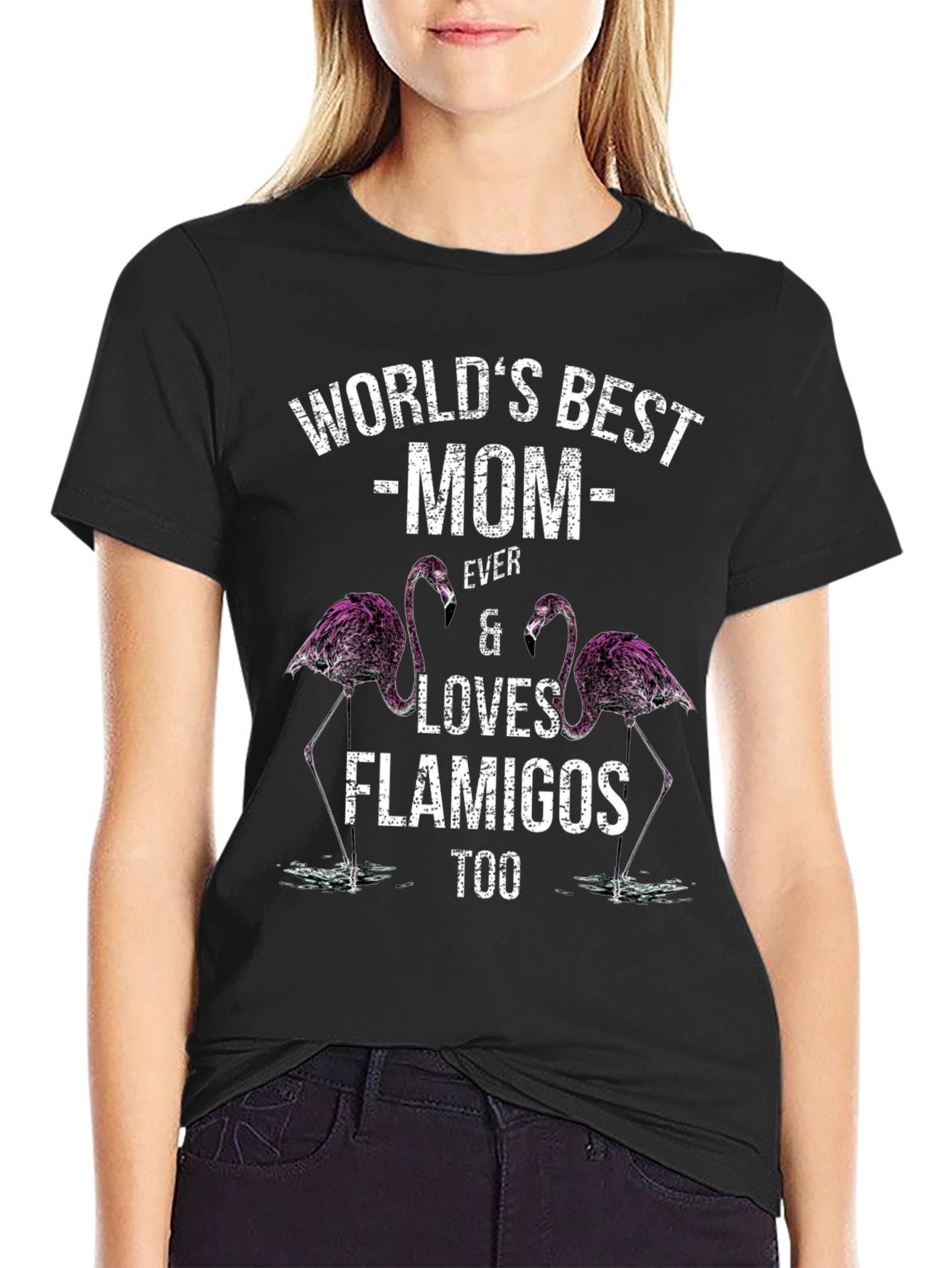 Worlds Best Mom Flamingo Graphic T-Shirt