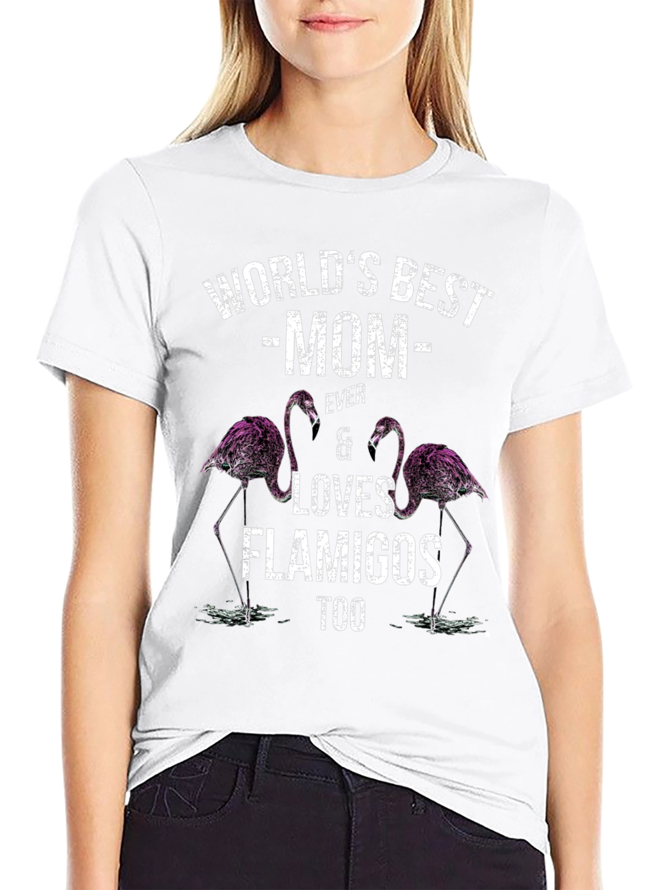 Worlds Best Mom Flamingo Graphic T-Shirt