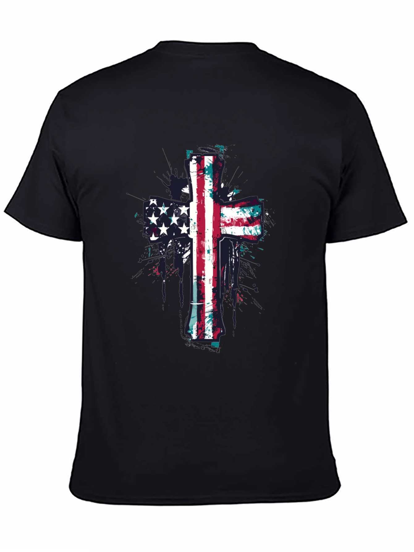 American Flag Cross Graphic Tee - Black