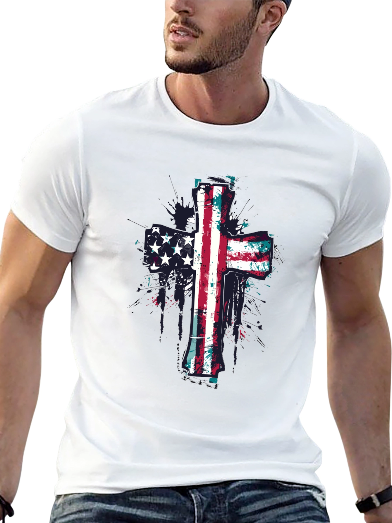 American Flag Cross Graphic Tee - Black