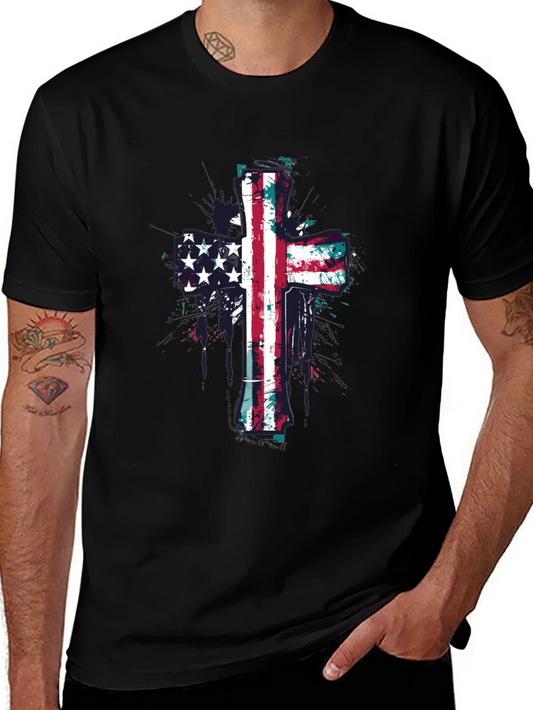 American Flag Cross Graphic Tee - Black
