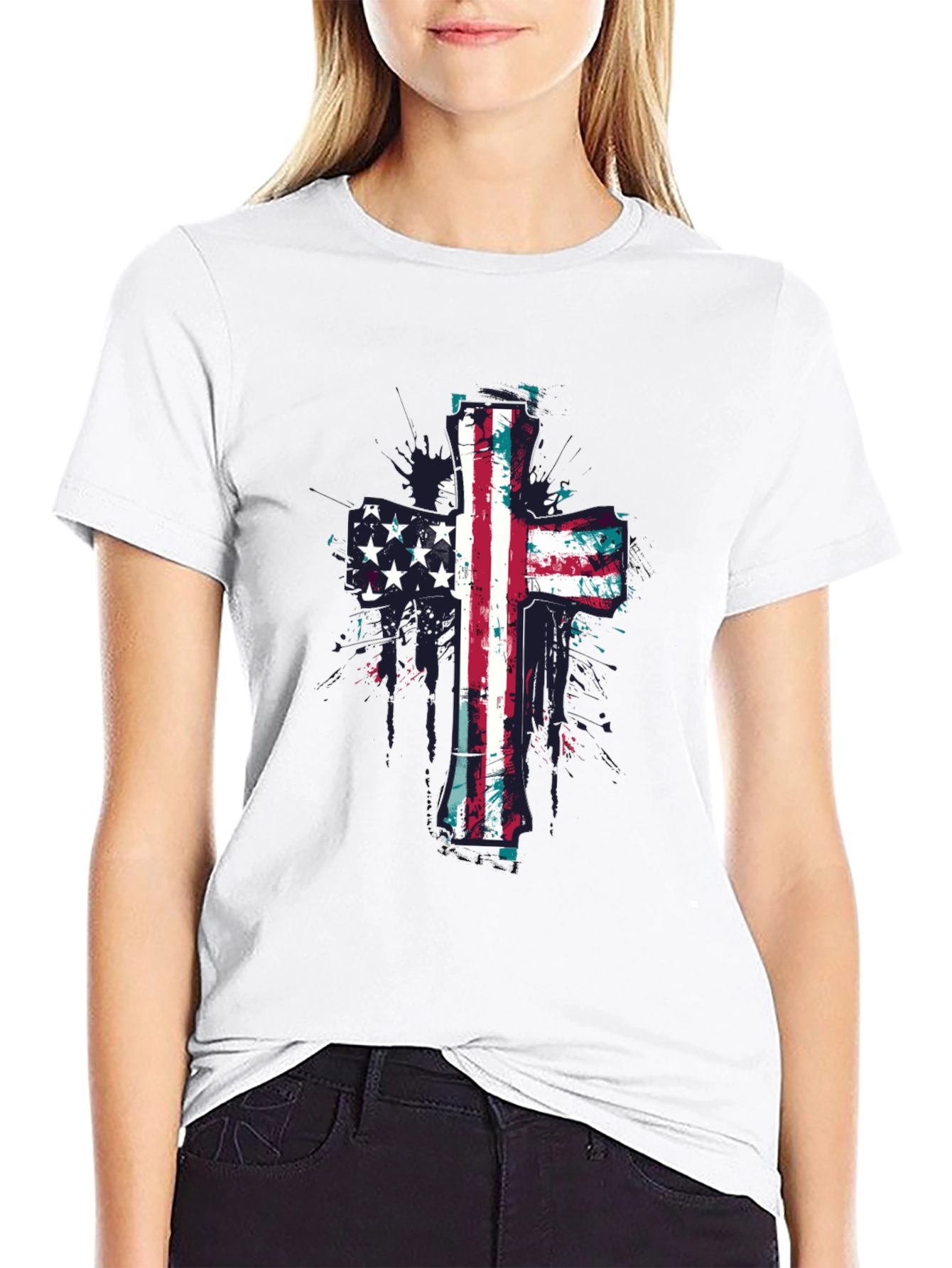 American Flag Cross Graphic Tee - Black
