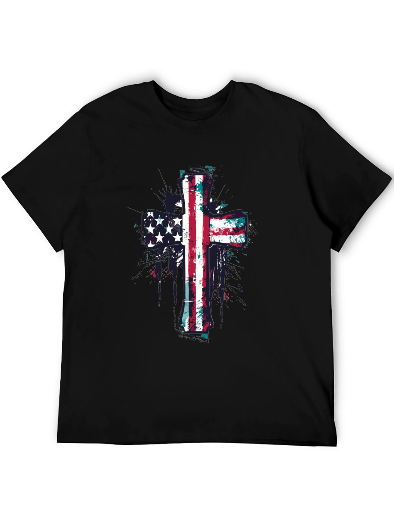 American Flag Cross Graphic Tee - Black