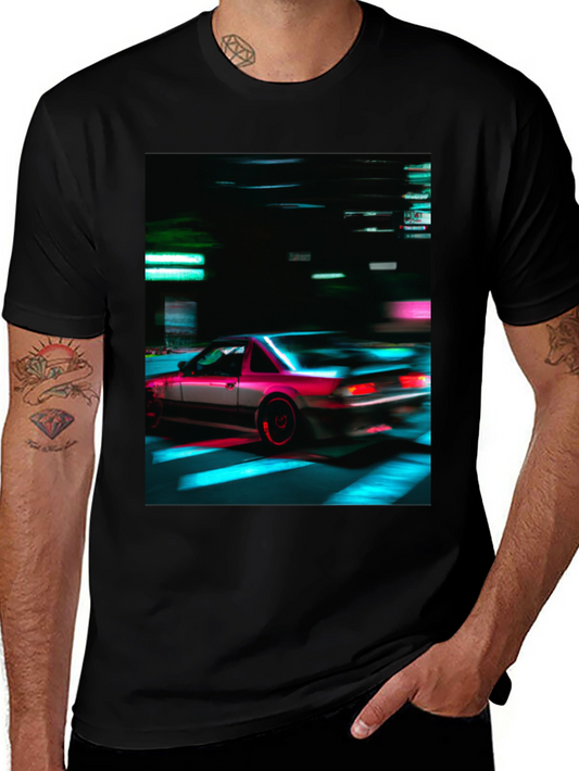 Retro Car Graphic Tee - Black Short Sleeve