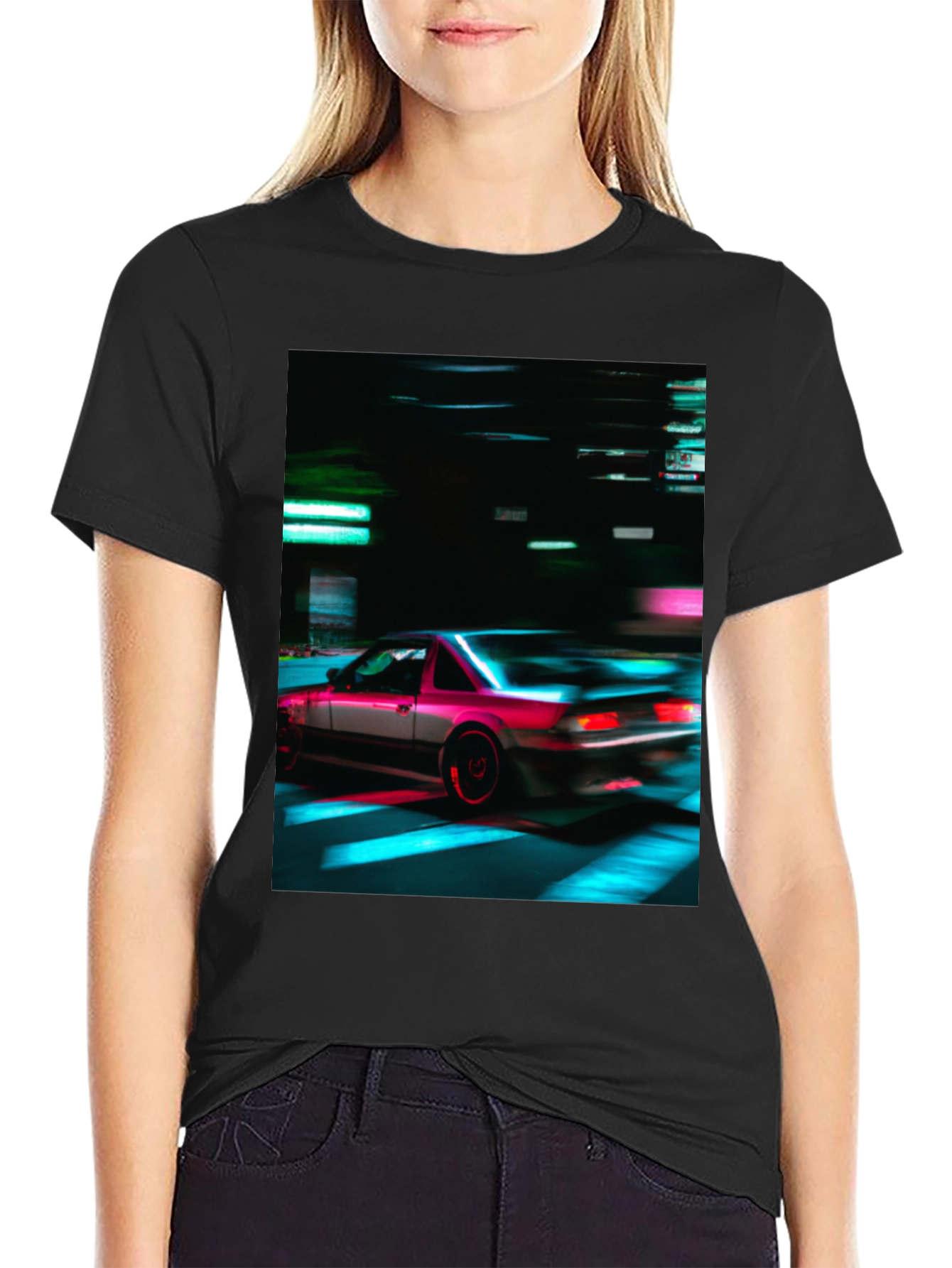 Retro Car Graphic Tee - Black Short Sleeve