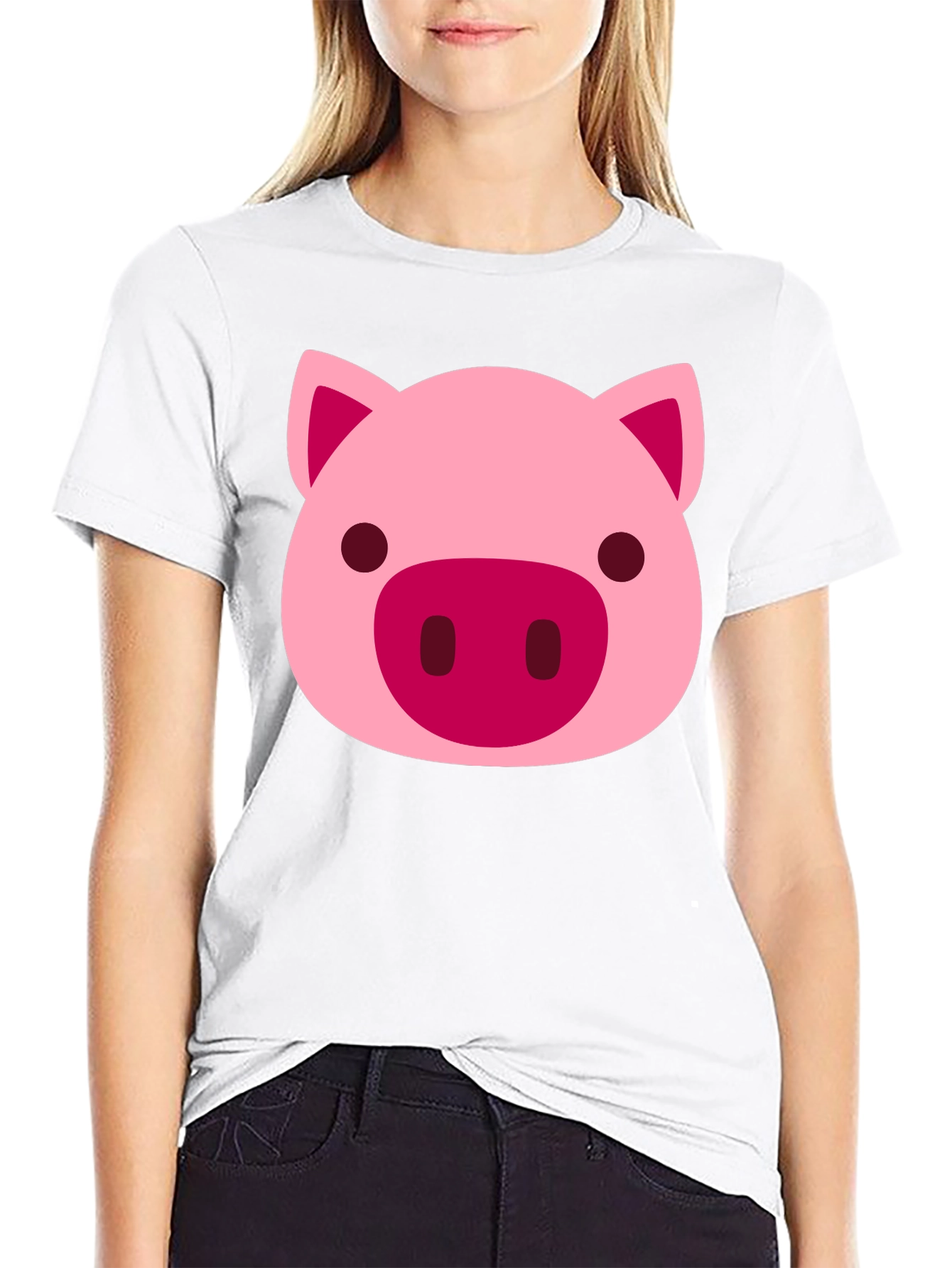 Cute Pig Face Graphic Black T-Shirt