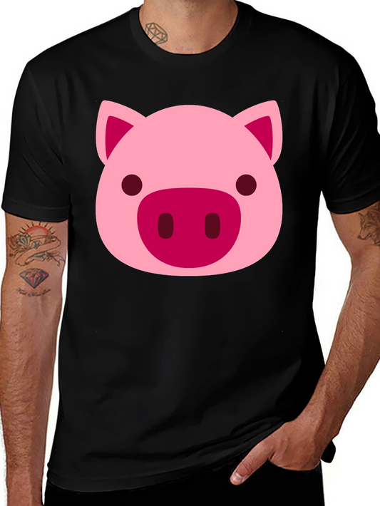 Cute Pig Face Graphic Black T-Shirt