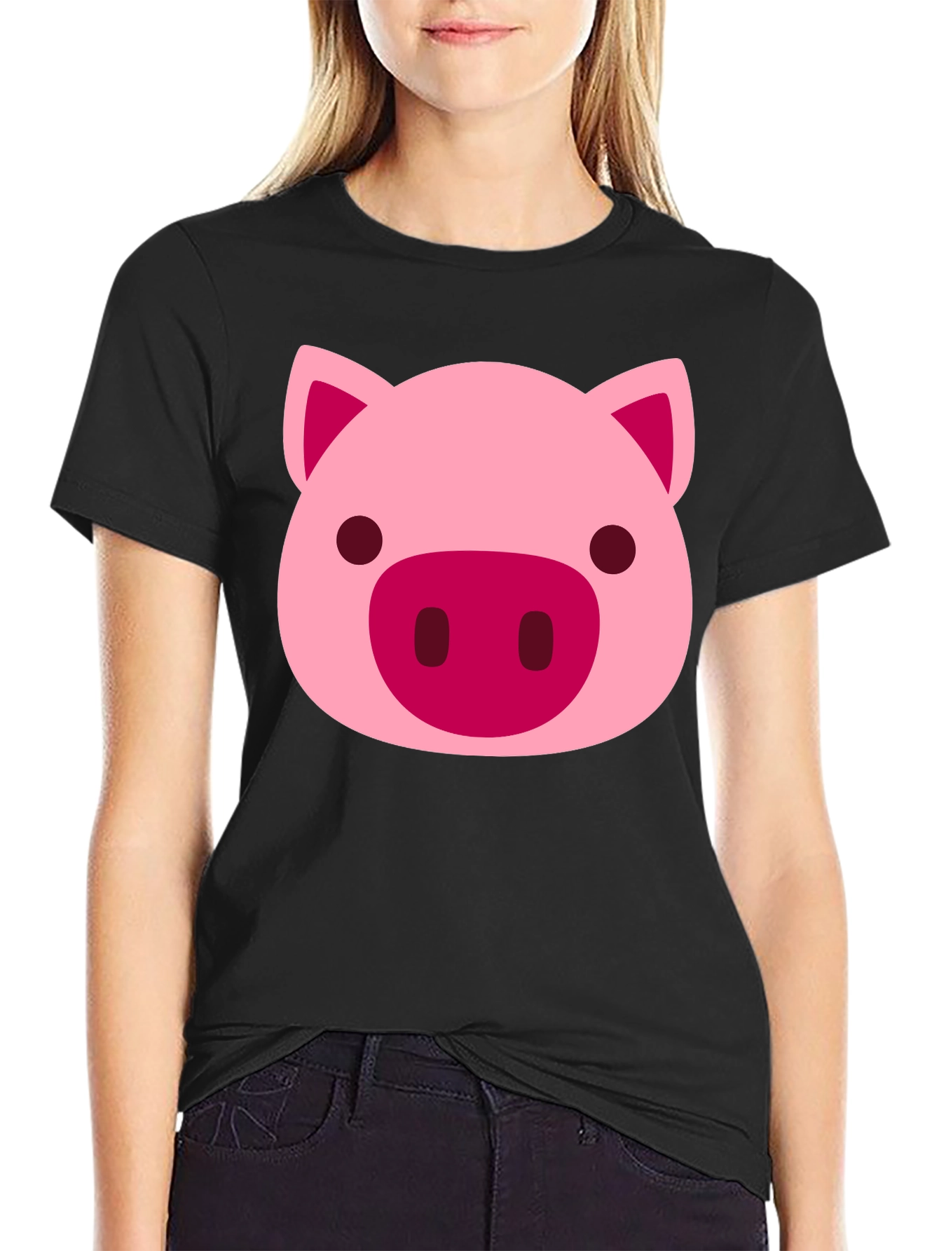Cute Pig Face Graphic Black T-Shirt