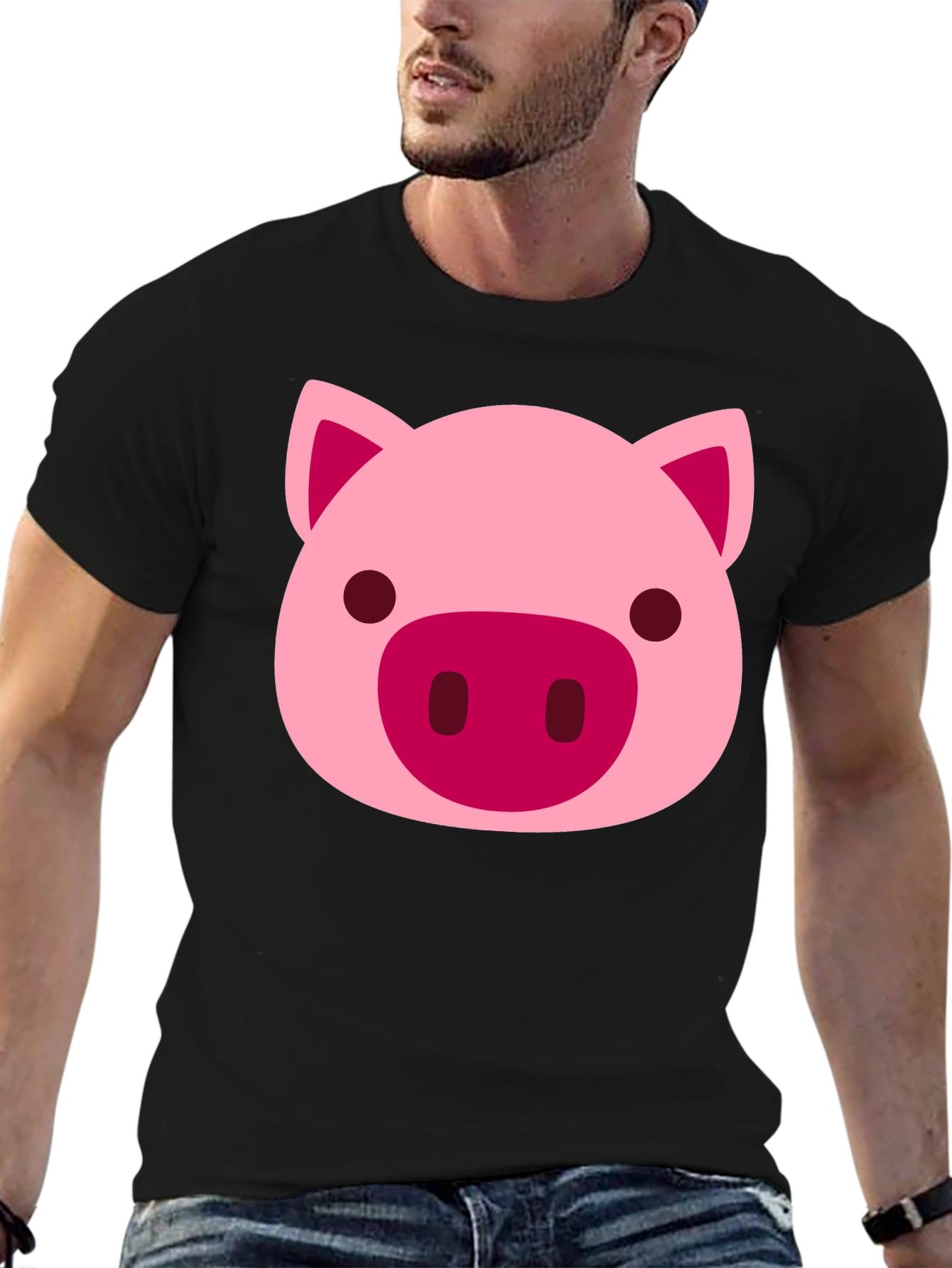 Cute Pig Face Graphic Black T-Shirt
