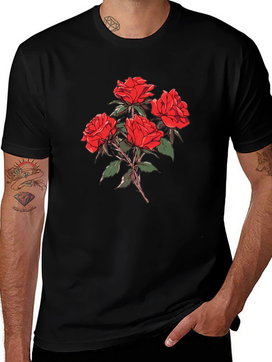 Mens Black Rose Graphic T-Shirt