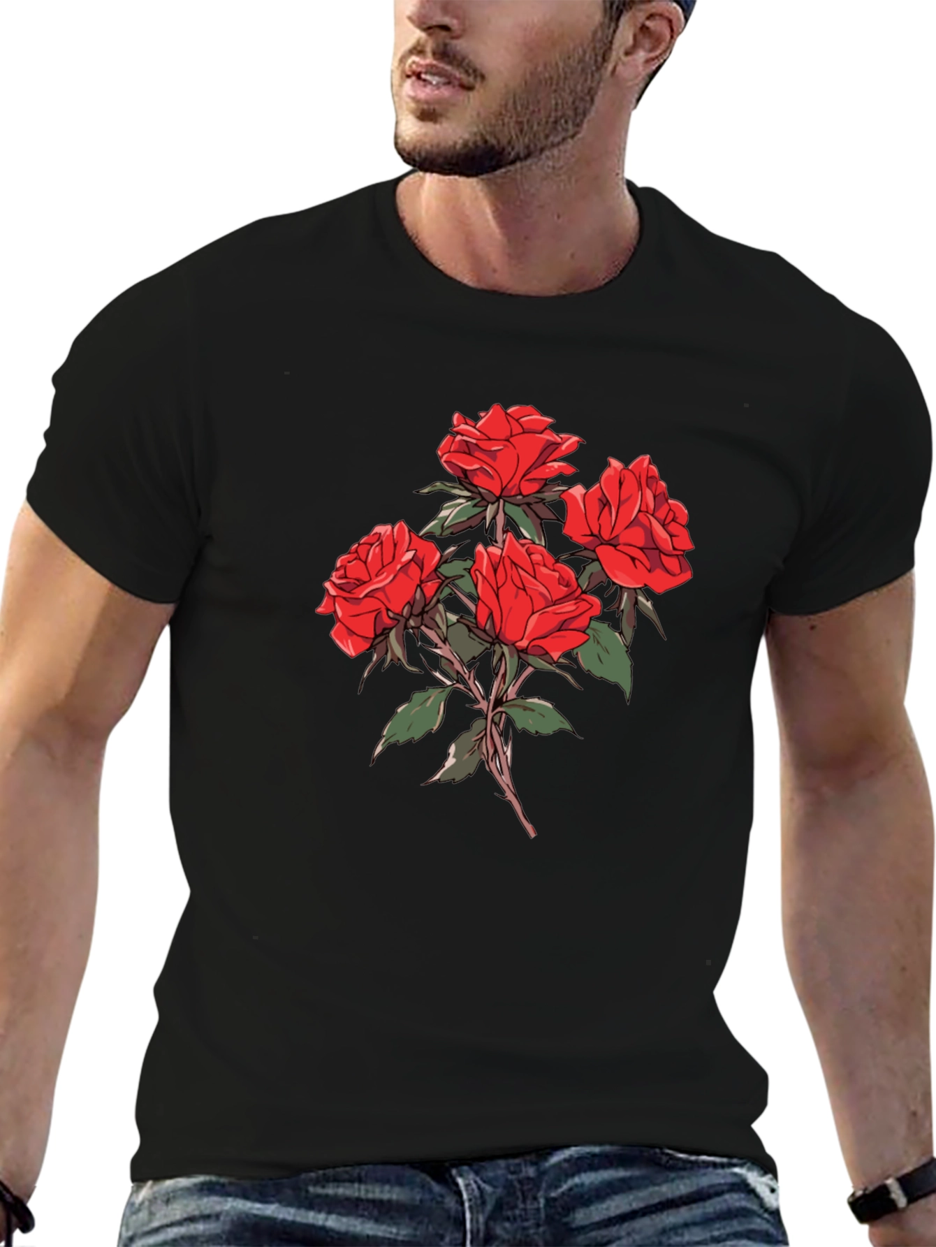 Mens Black Rose Graphic T-Shirt
