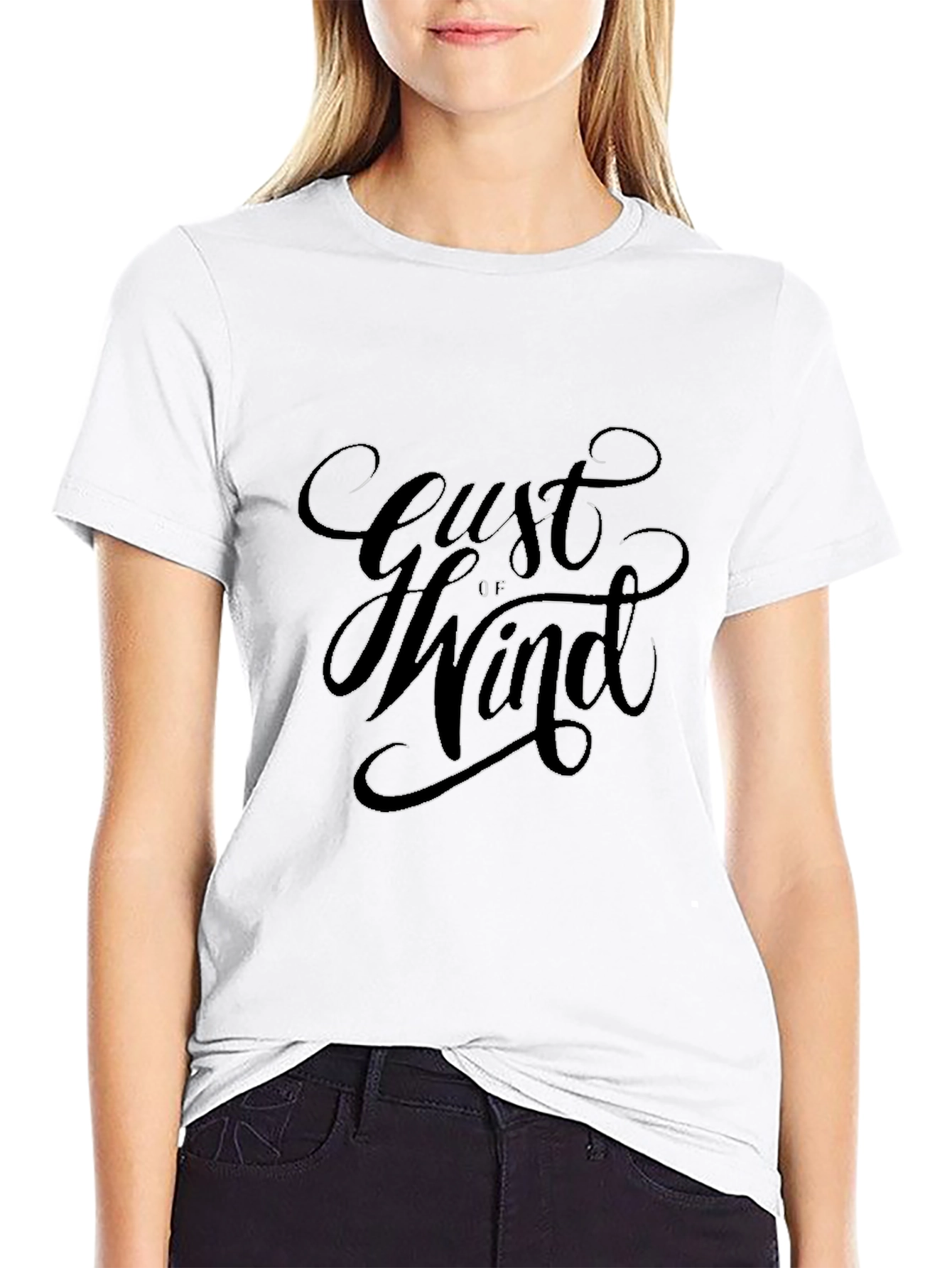 Gust of Wind Graphic Print Black T-Shirt