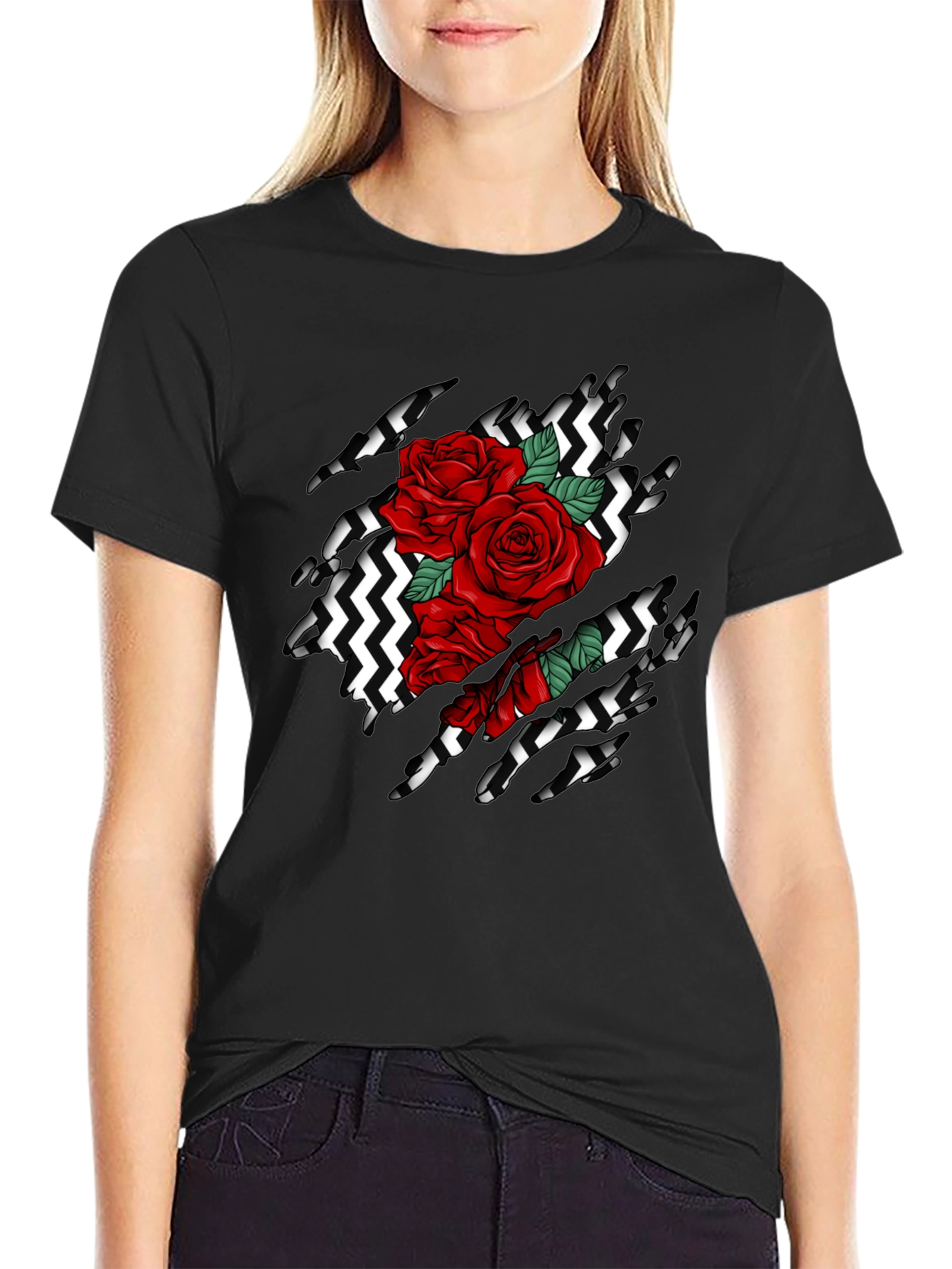Rose Ripped T-Shirt: Graphic Black Tee