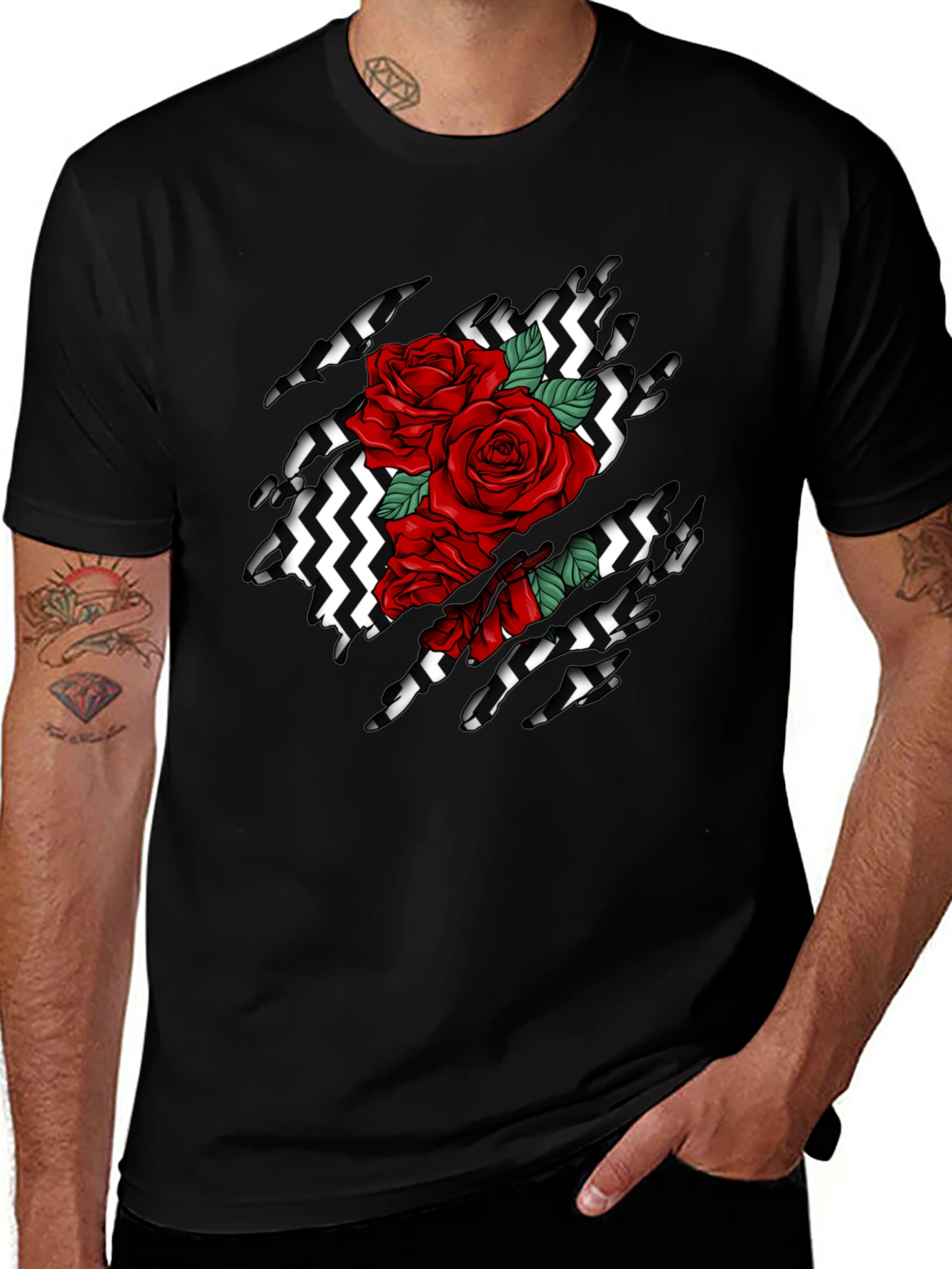 Rose Ripped T-Shirt: Graphic Black Tee