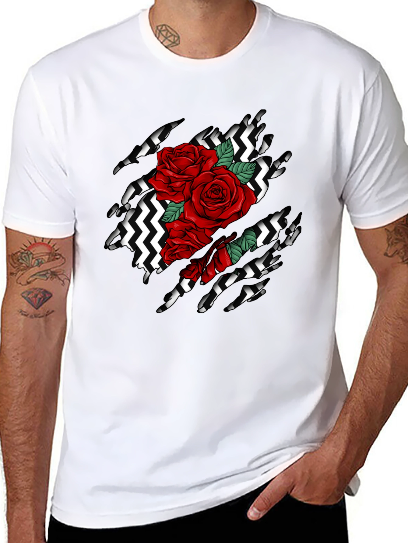 Rose Ripped T-Shirt: Graphic Black Tee