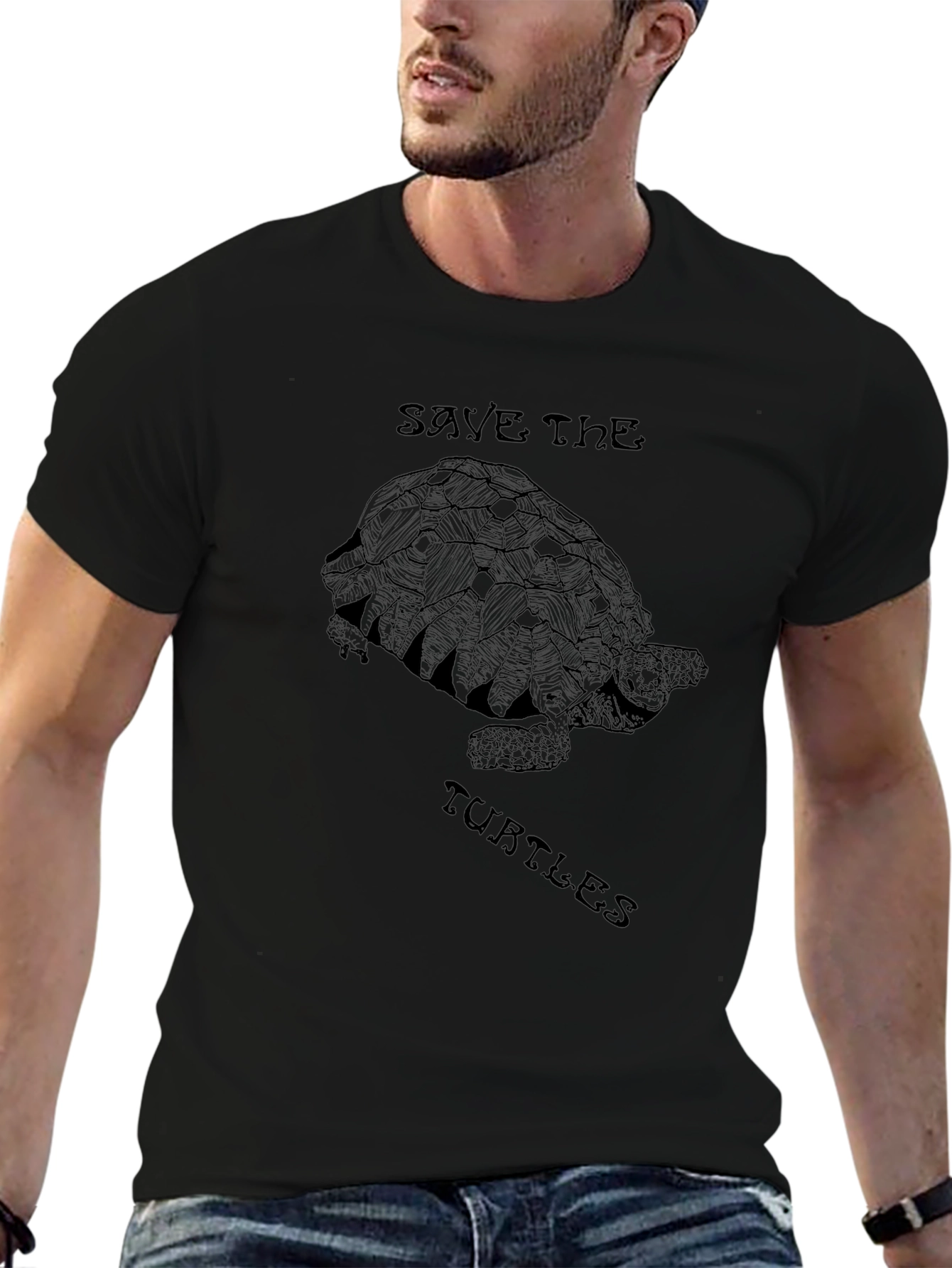 Save the Turtles Graphic Tee - Black Cotton T-Shirt